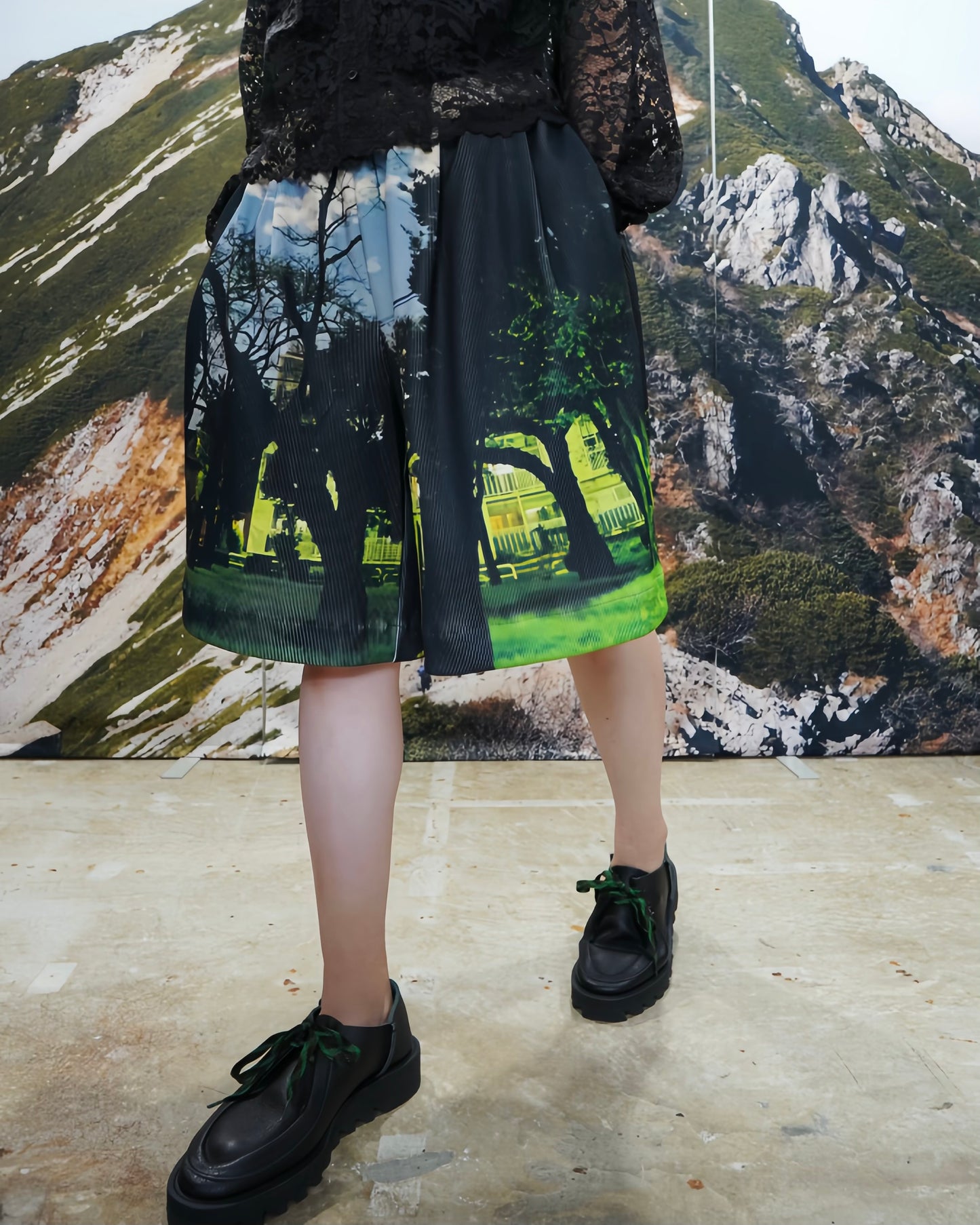 PRINT RIB WIDE SHORTS (PARK)