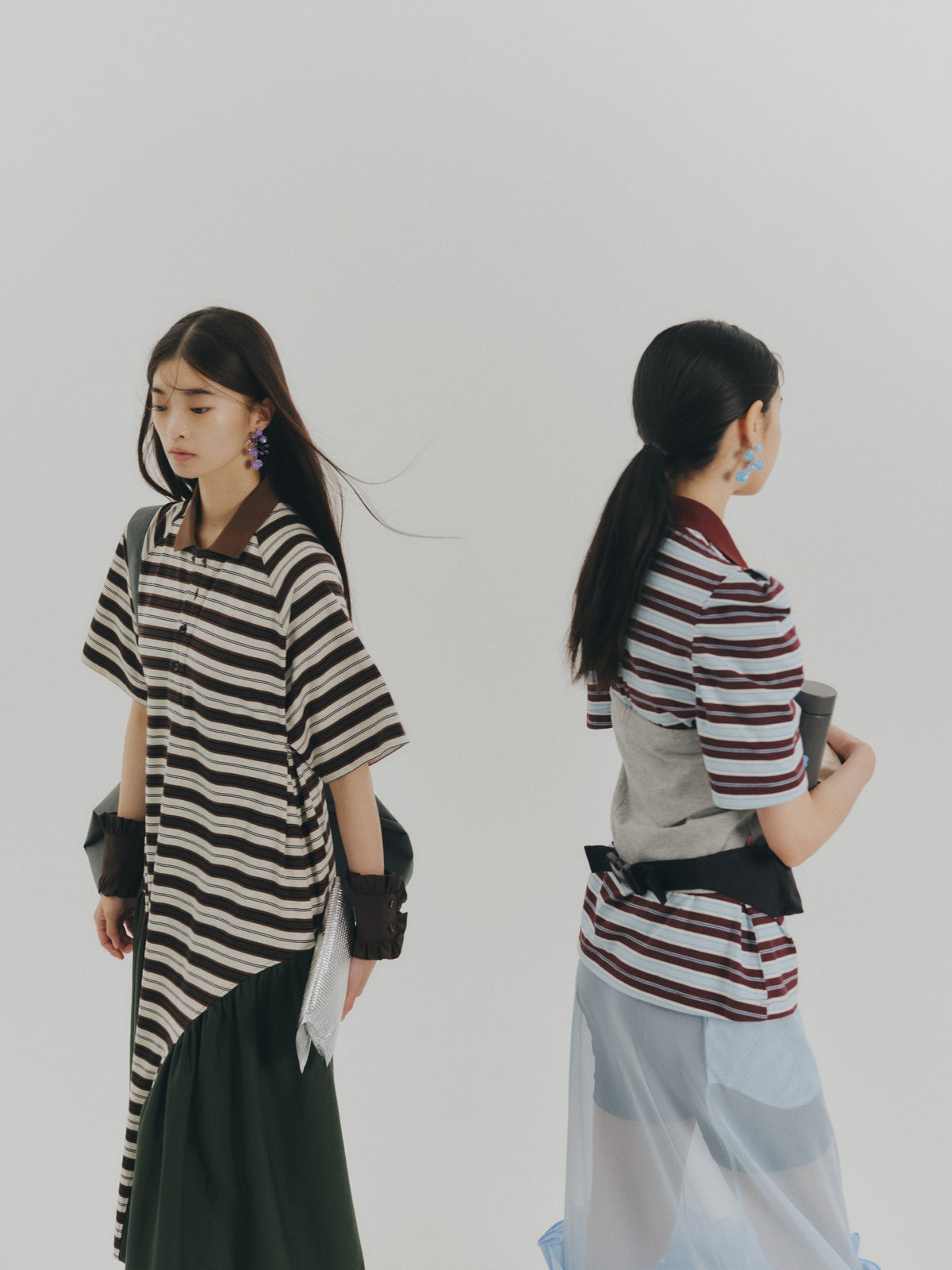 BORDER POLO ONE-PIECE (BROWN x GREEN)