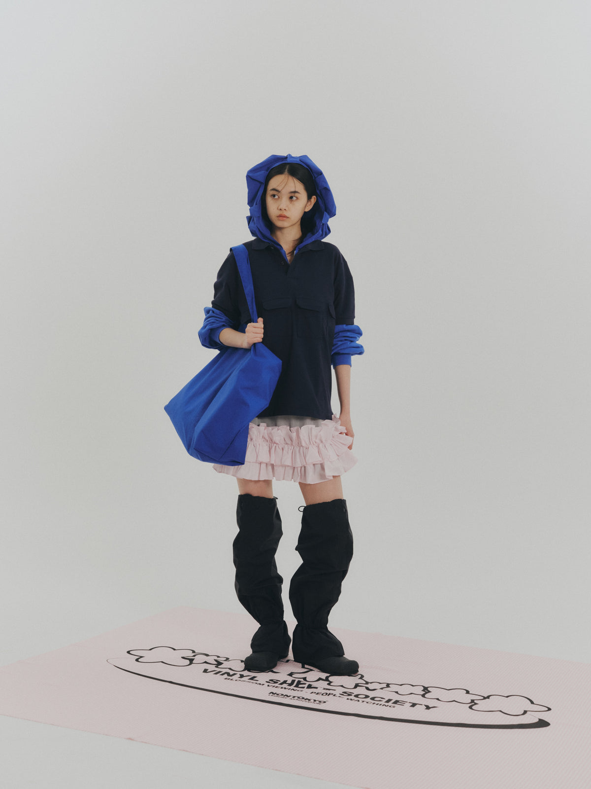 FLOWER SMOCKING HOODIE (BLUE)