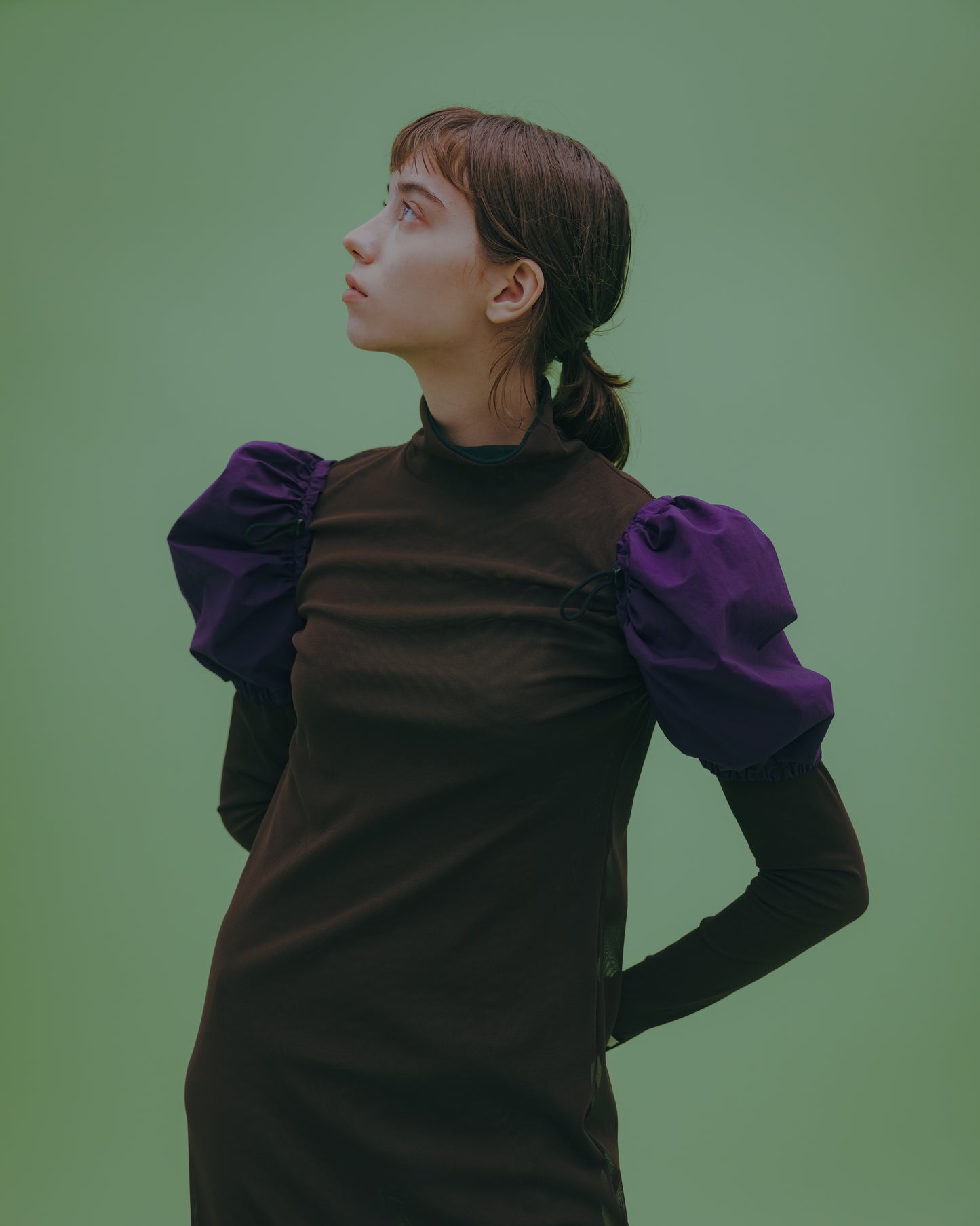 NON TOKYO / REVERSIBLE POWERNET HI NECK ONE-PIECE (BROWN×GREEN) / <NON TOKYO> Reversible power net high neck one-piece (brown×green)