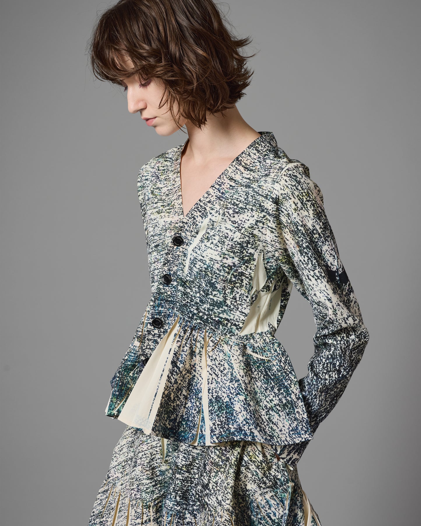 DIRECT PRINT RIB GATHER CARDIGAN (NOISE)