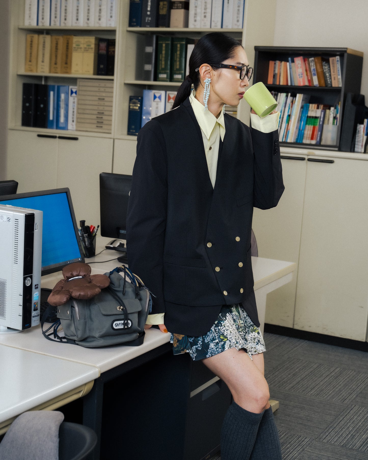 DIRECT PRINT RIB GATHER MINI SKIRT (FLOWER)