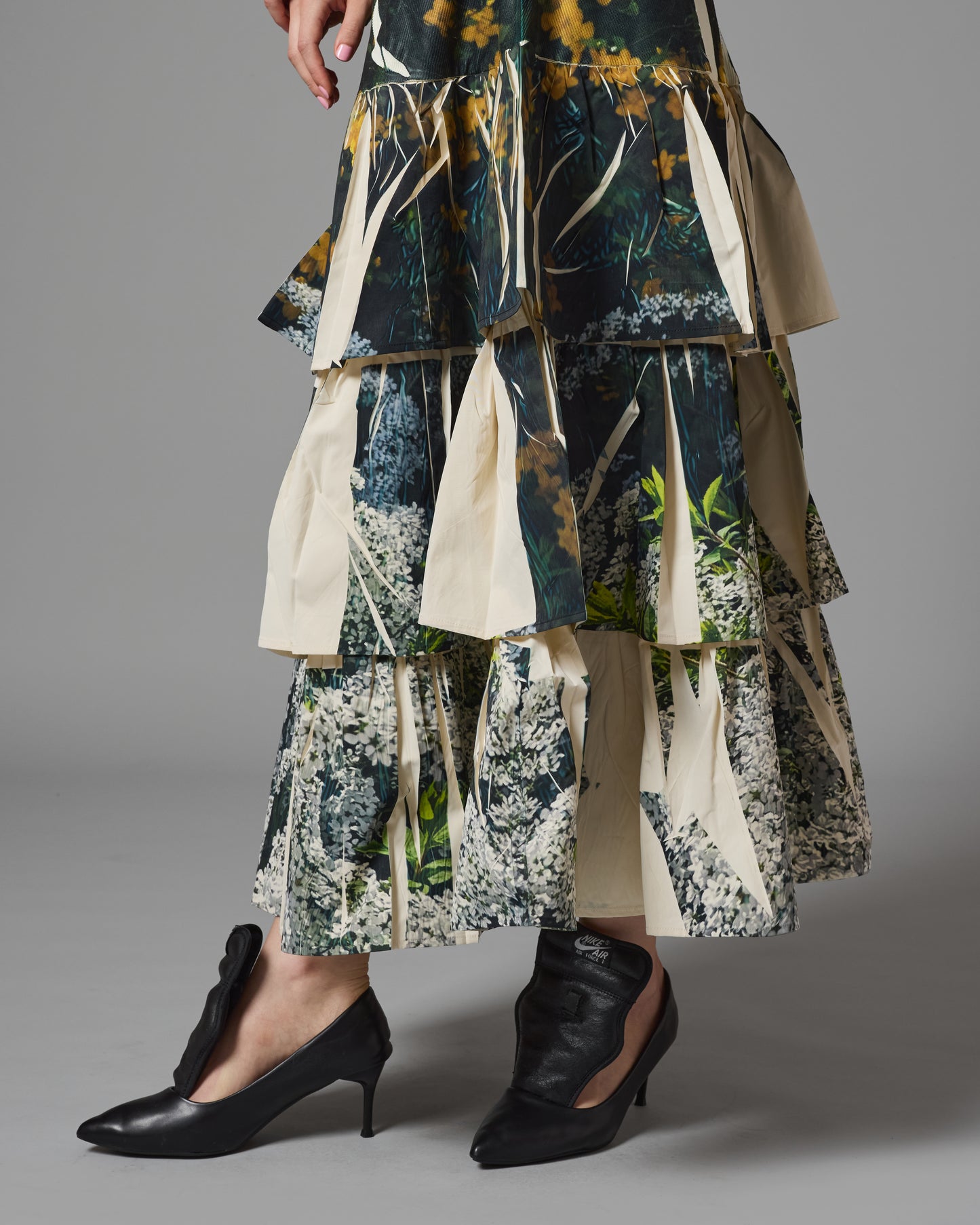 DIRECT PRINT RIB GATHER LONG SKIRT (FLOWER)