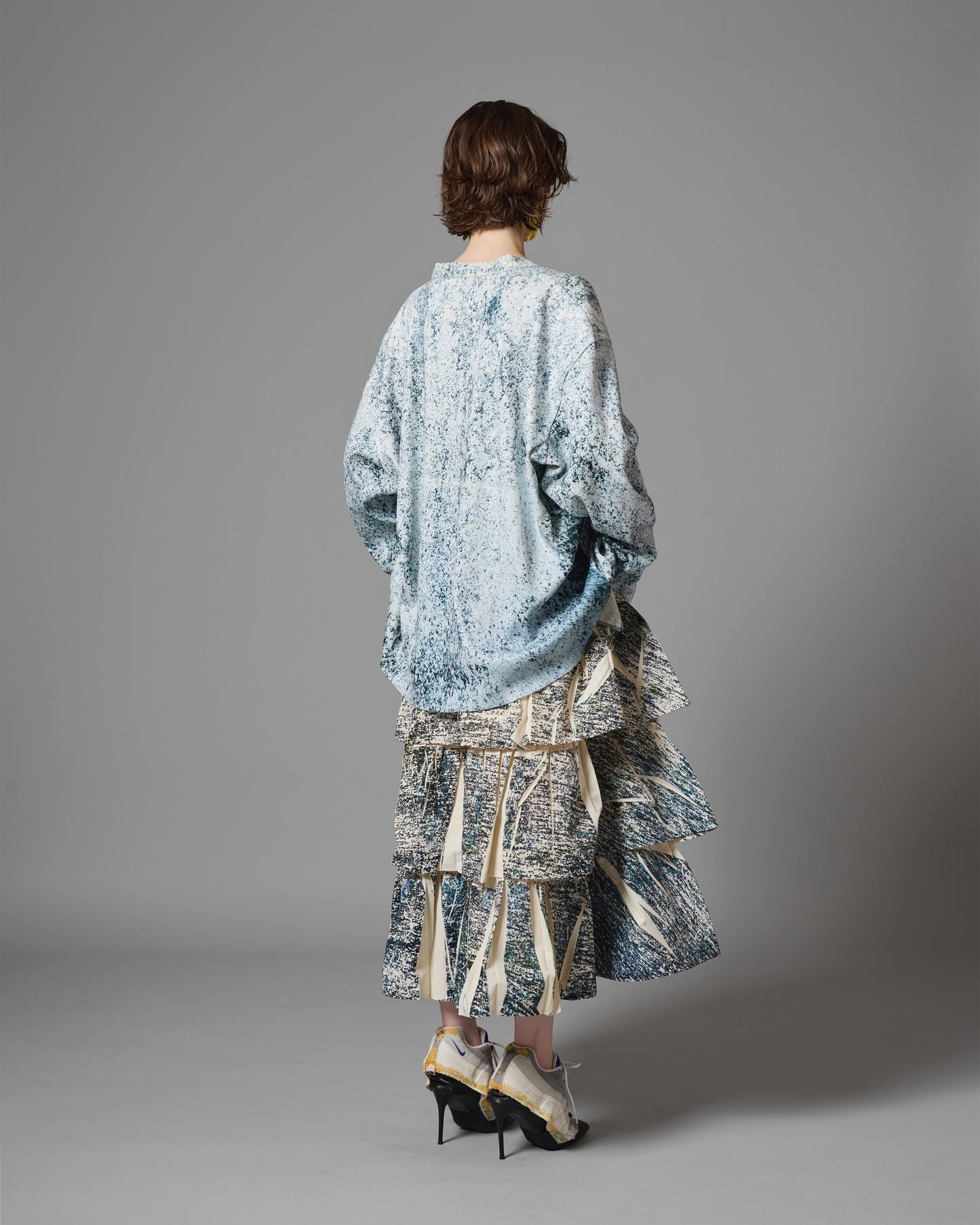 DIRECT PRINT RIB GATHER LONG SKIRT (NOISE)