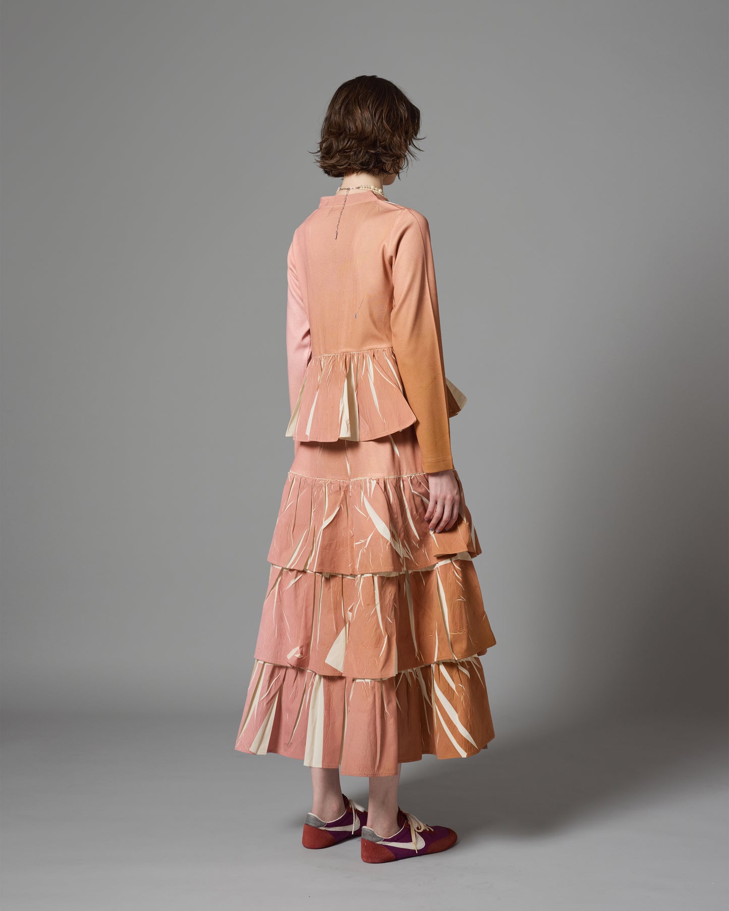 DIRECT PRINT RIB GATHER LONG SKIRT (PINK)