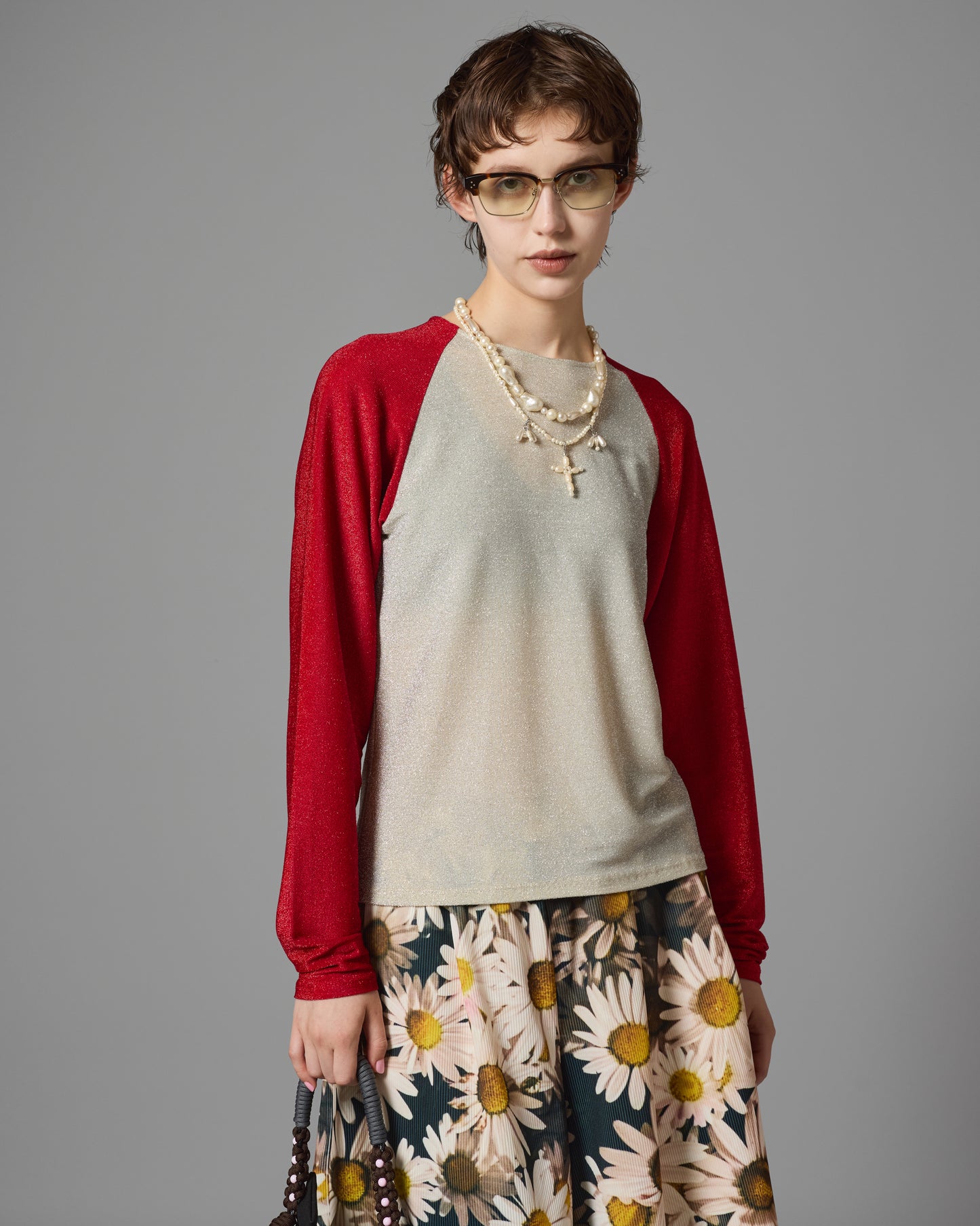 GLITTER RAGLAN C/S (WHITE×RED)