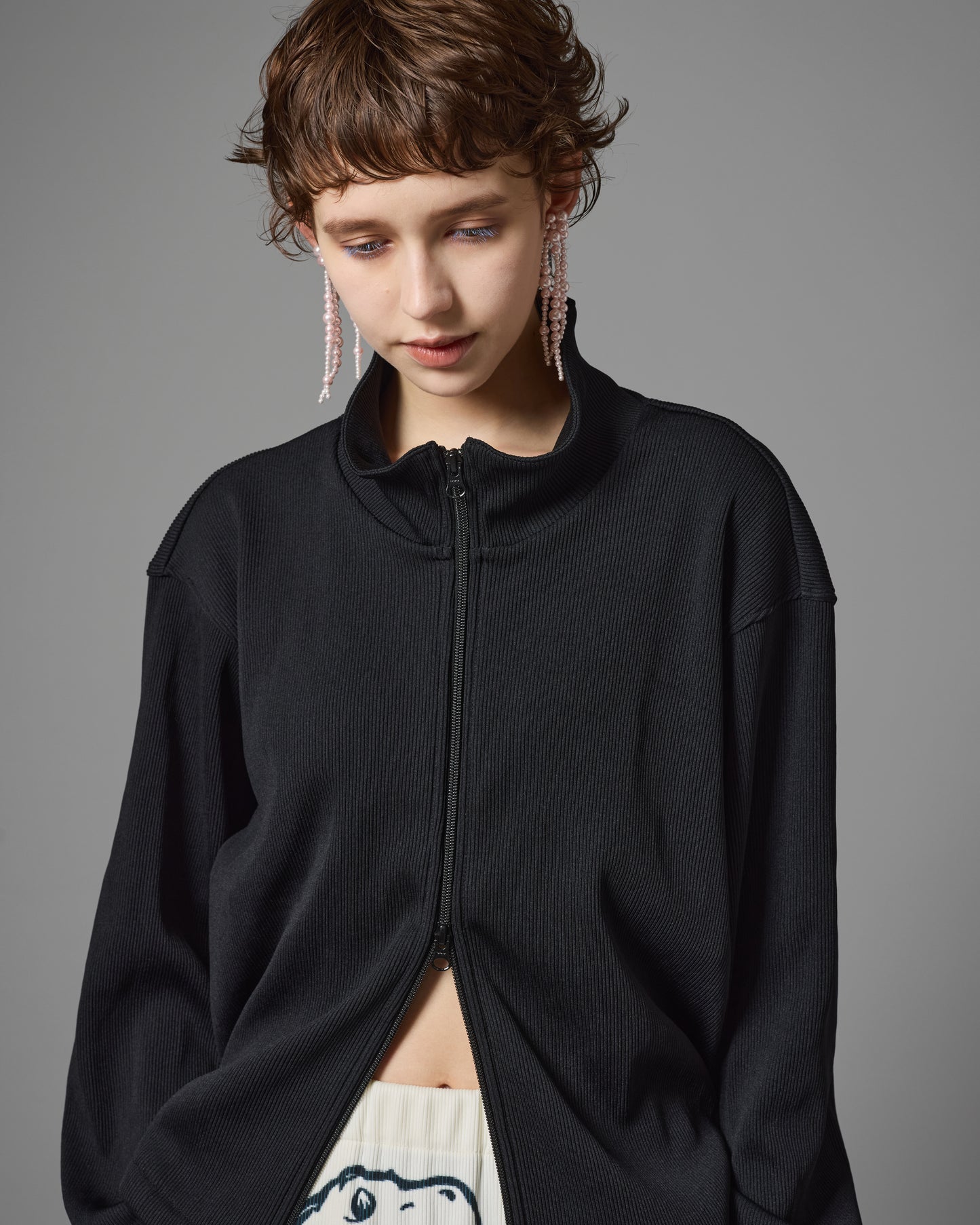 RIB ZIP-UP BLOUSON (BLACK)