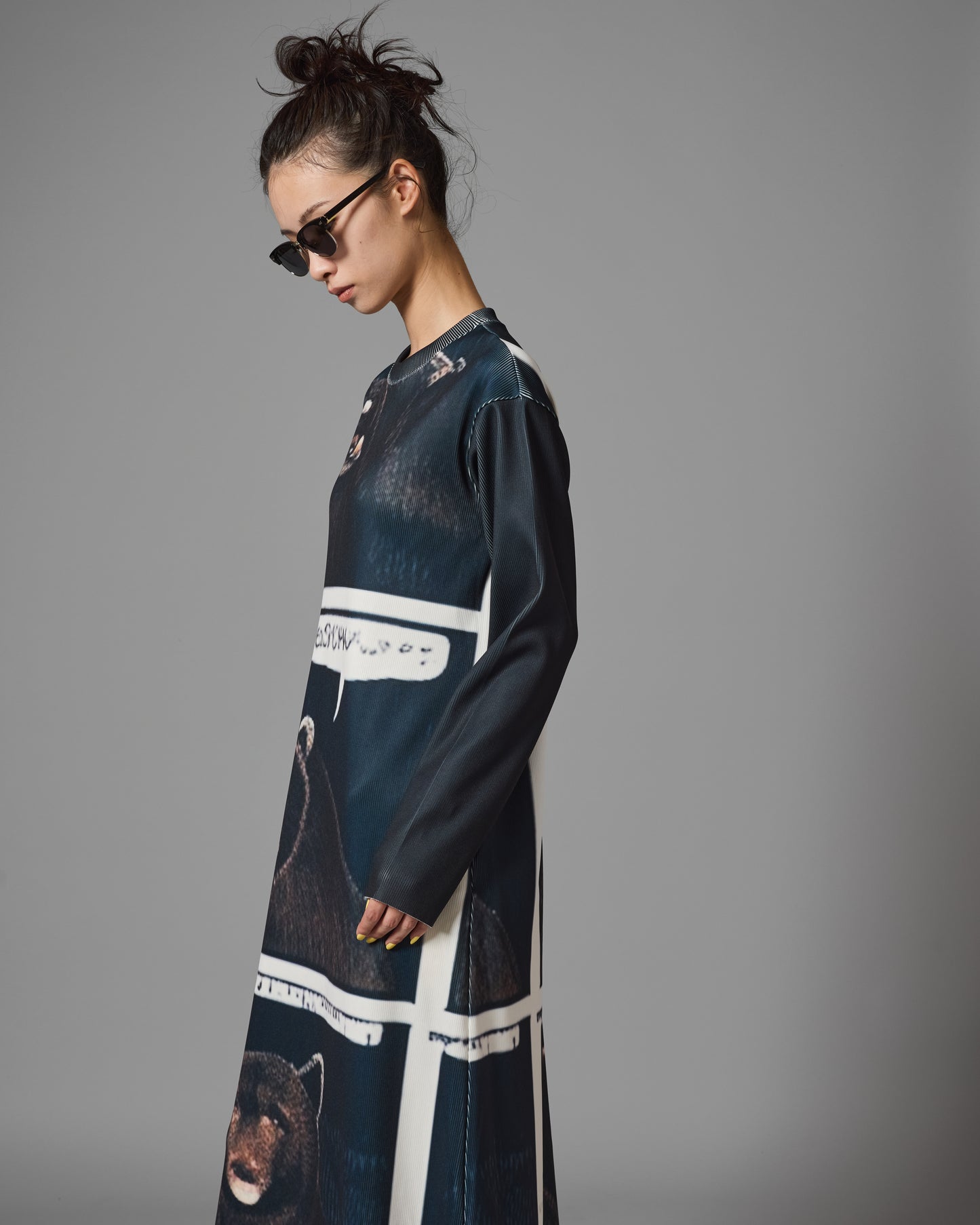 PRINT RIB L/S ONE-PIECE (BEAR)