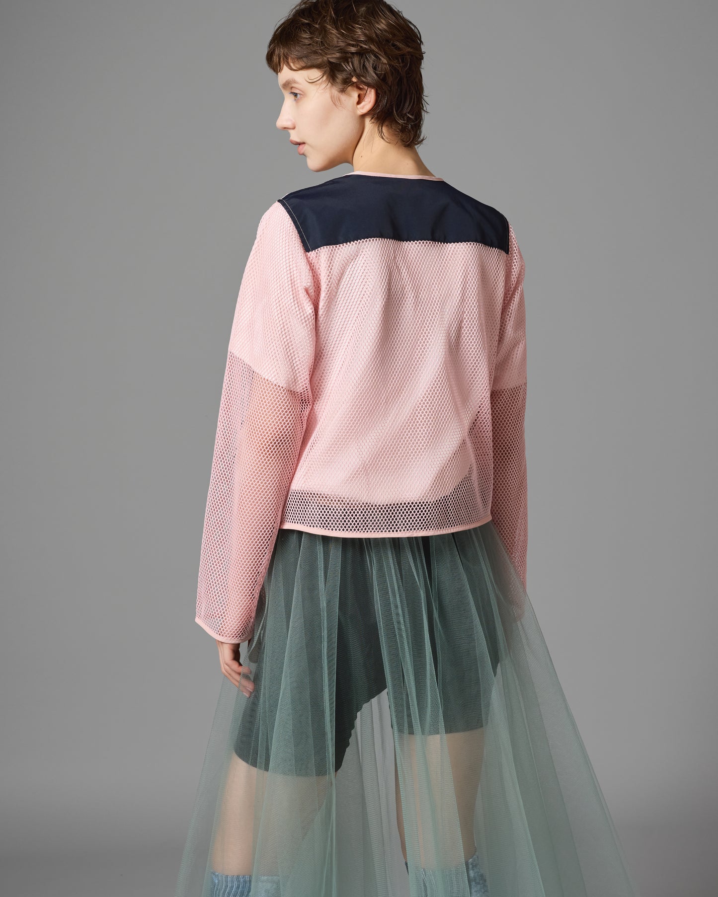MULTI POCKET MESH JACKET (PINK×NAVY)