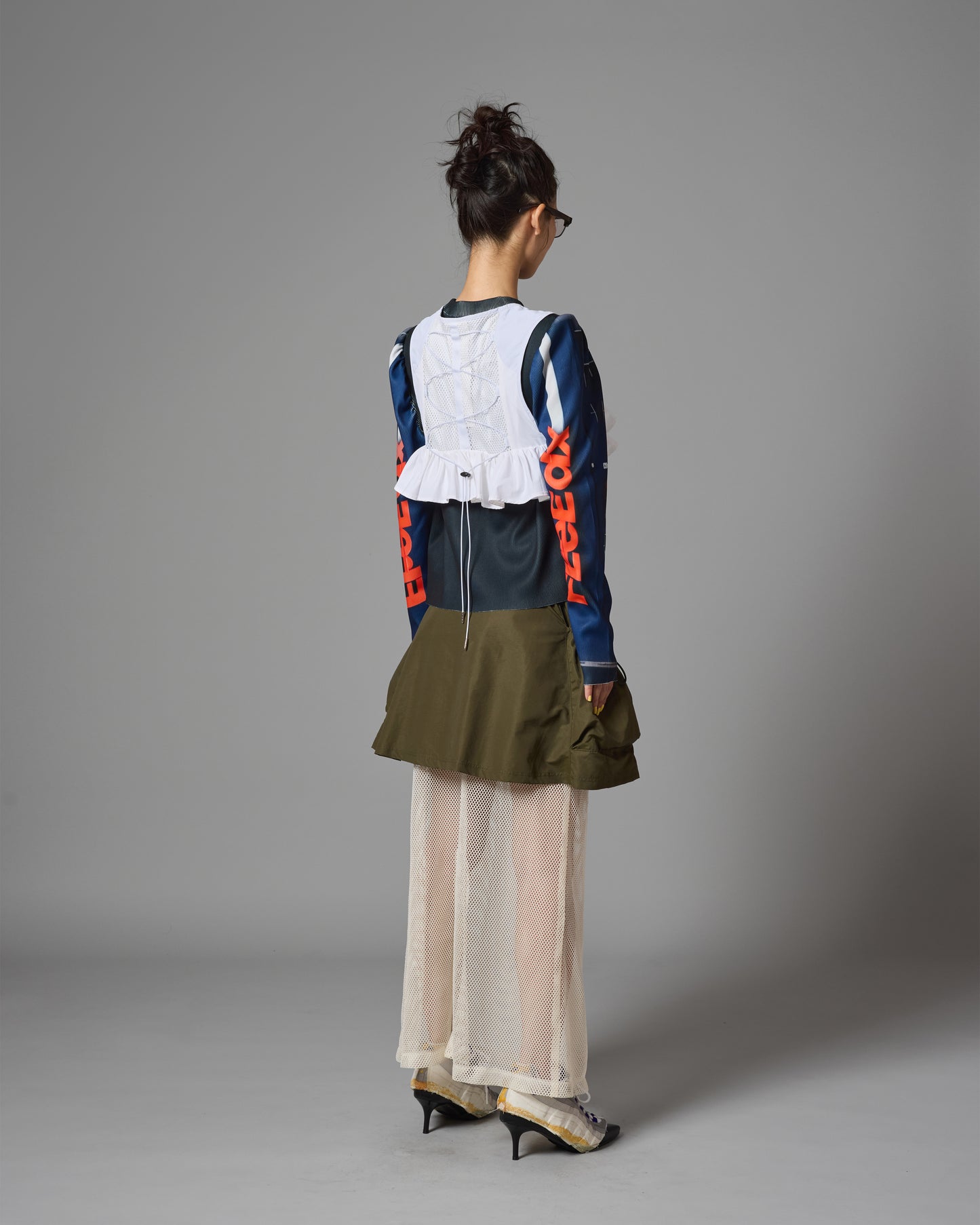 MESH LAYER SKIRT (KHAKI×IVORY)