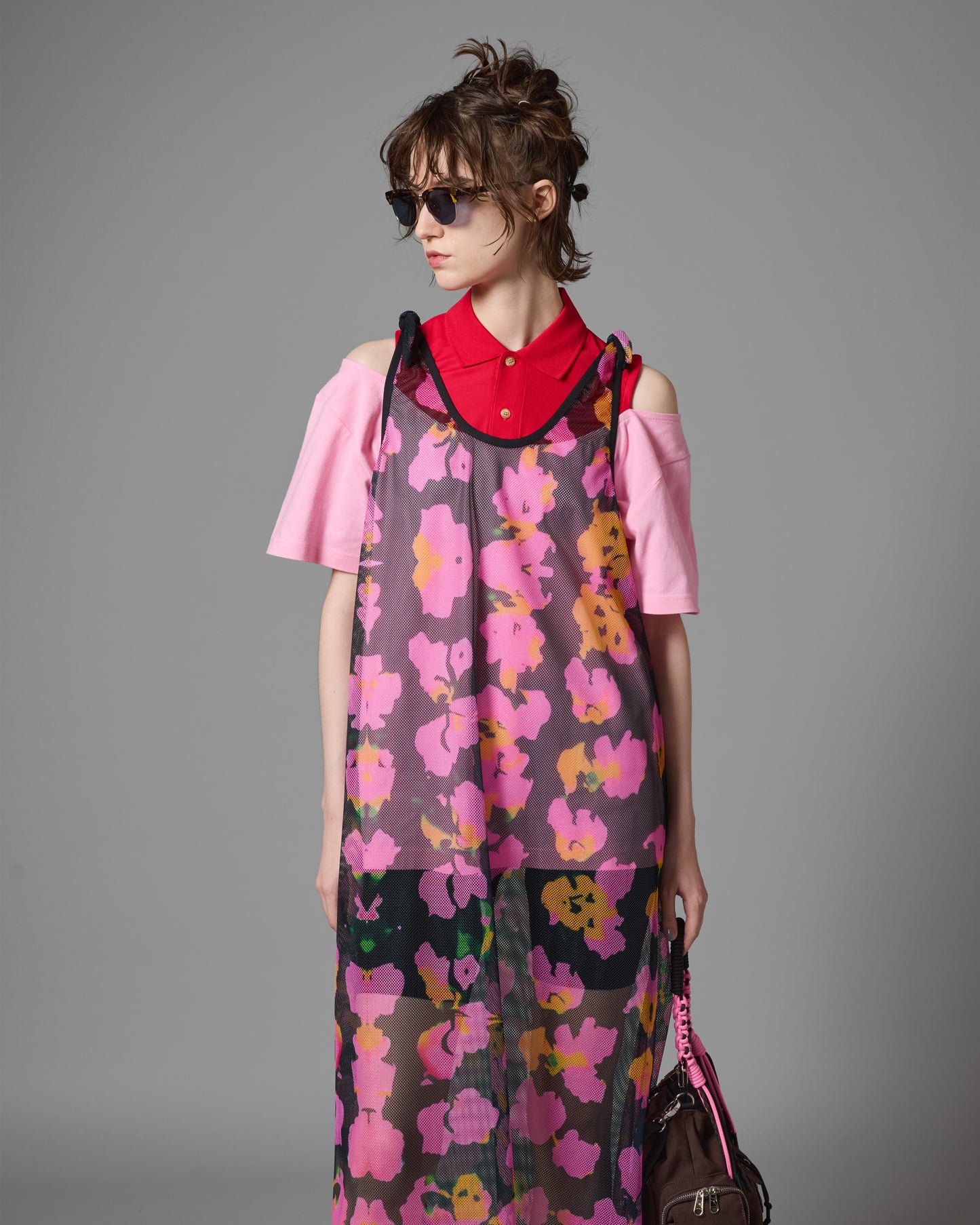 PRINT MESH RIBBON ONE-PIECE (FLOWER)