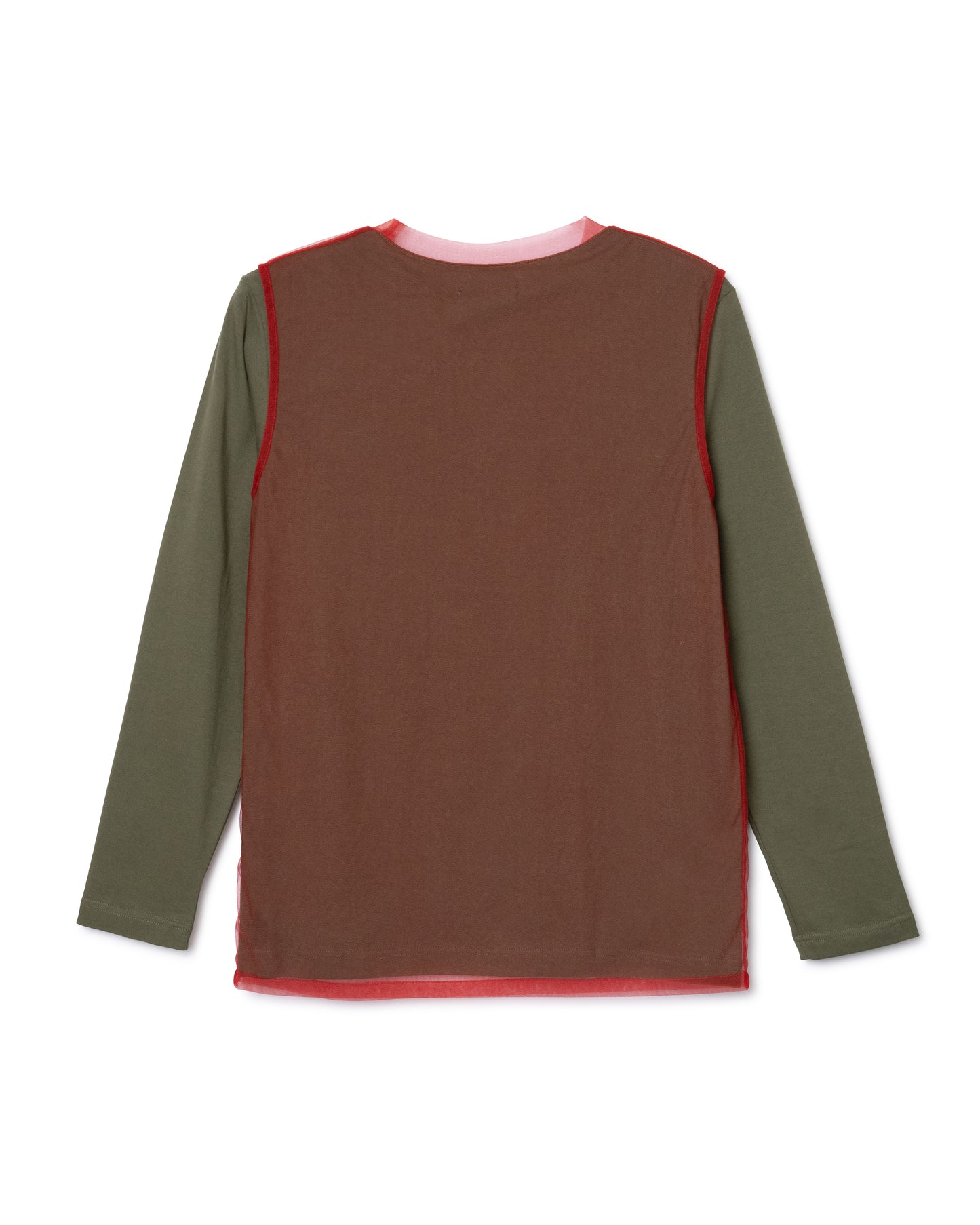 SHEER LAYER L/S T-SHIRT (KHAKI×RED)
