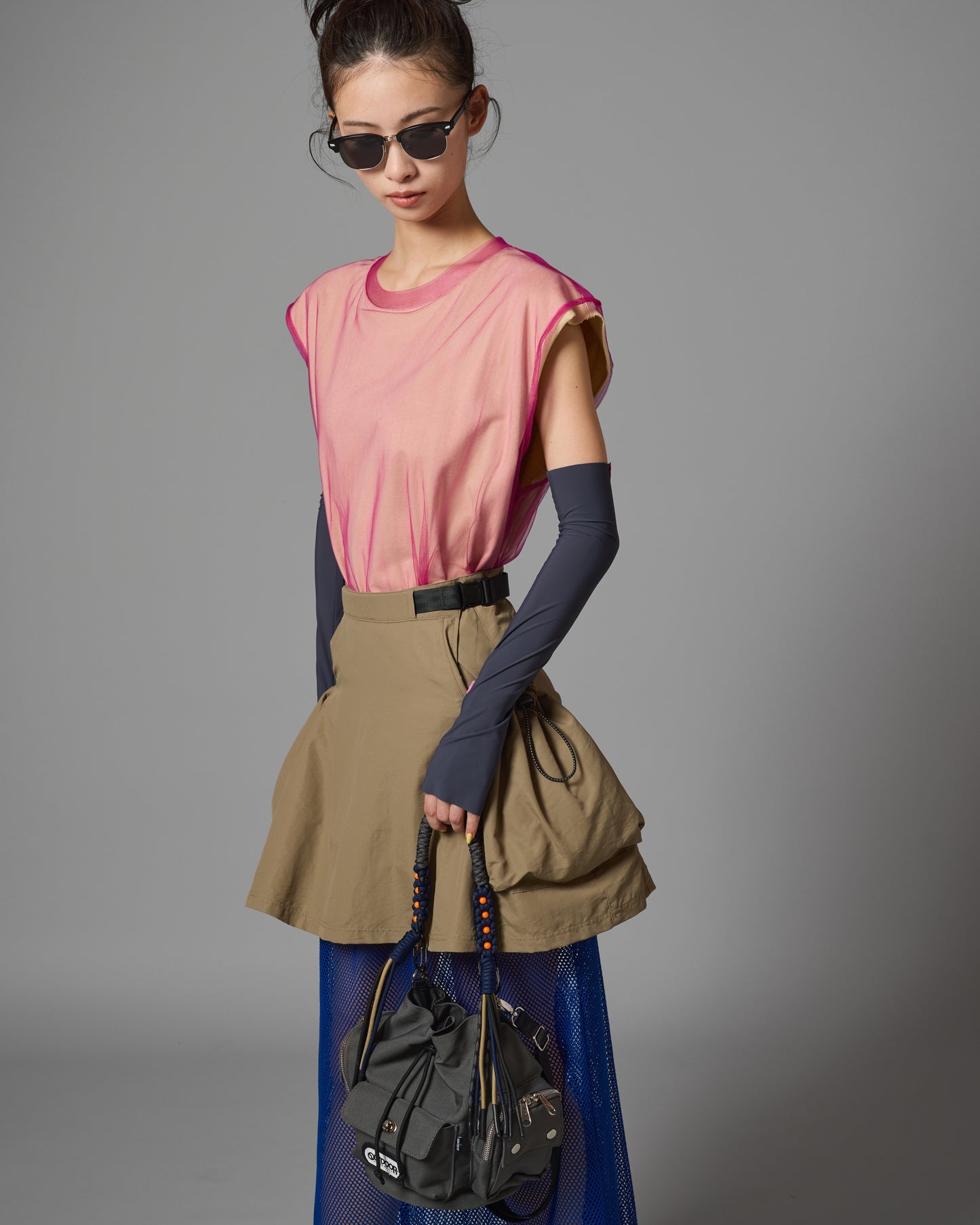 SHEER LAYER N/S T-SHIRT (BEIGE×PINK)