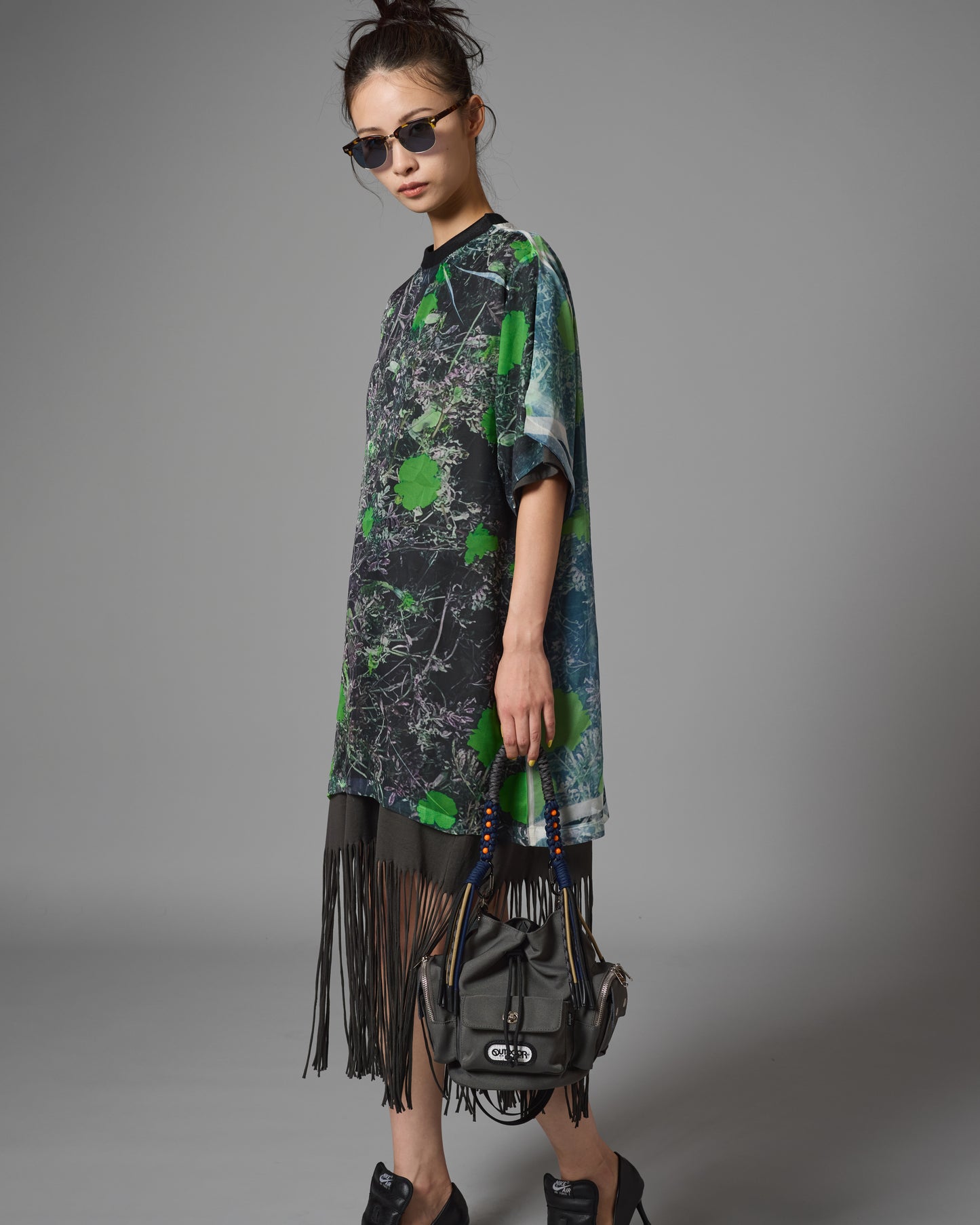 DIRECT PRINT SHEER T-SHIRT (GREEN FLOWER)