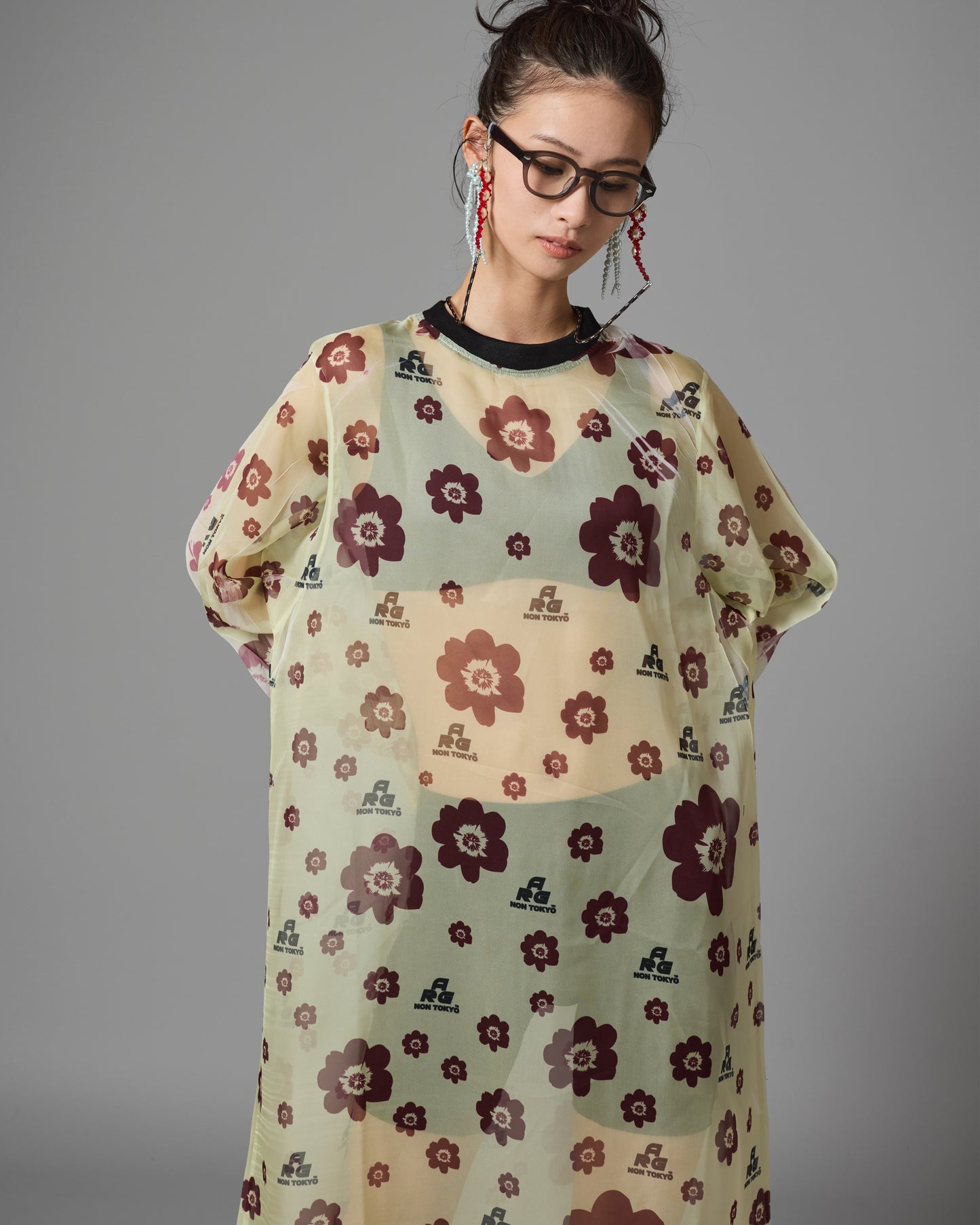 DIRECT PRINT SHEER ONE-PIECE (FLOWER LOGO)