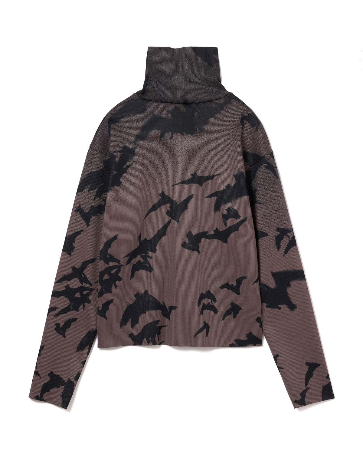 PRINT RIB HI-NECK TOP (CHARCOAL)