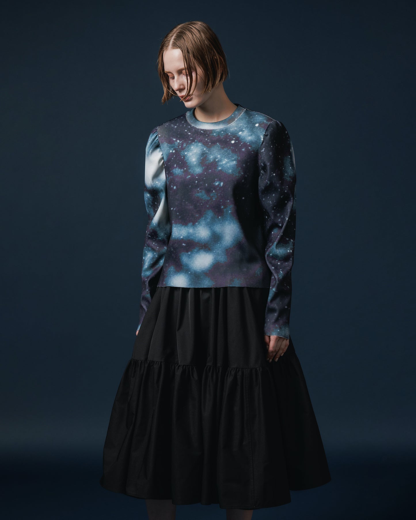 PRINT RIB PUFF SLEEVE C/S (FOG)
