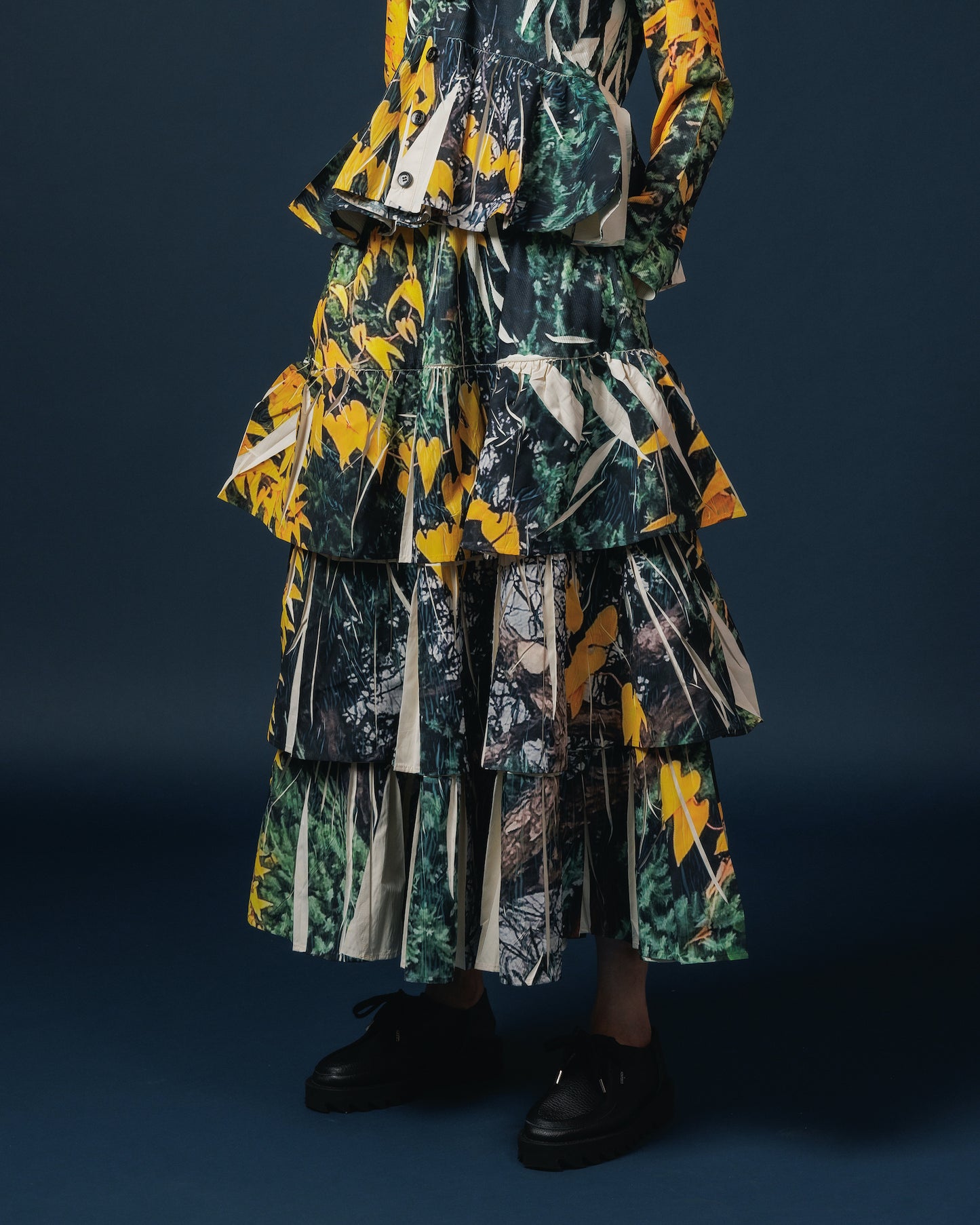 DIRECT PRINT RIB GATHER LONG SKIRT (YELLOW WOOD)
