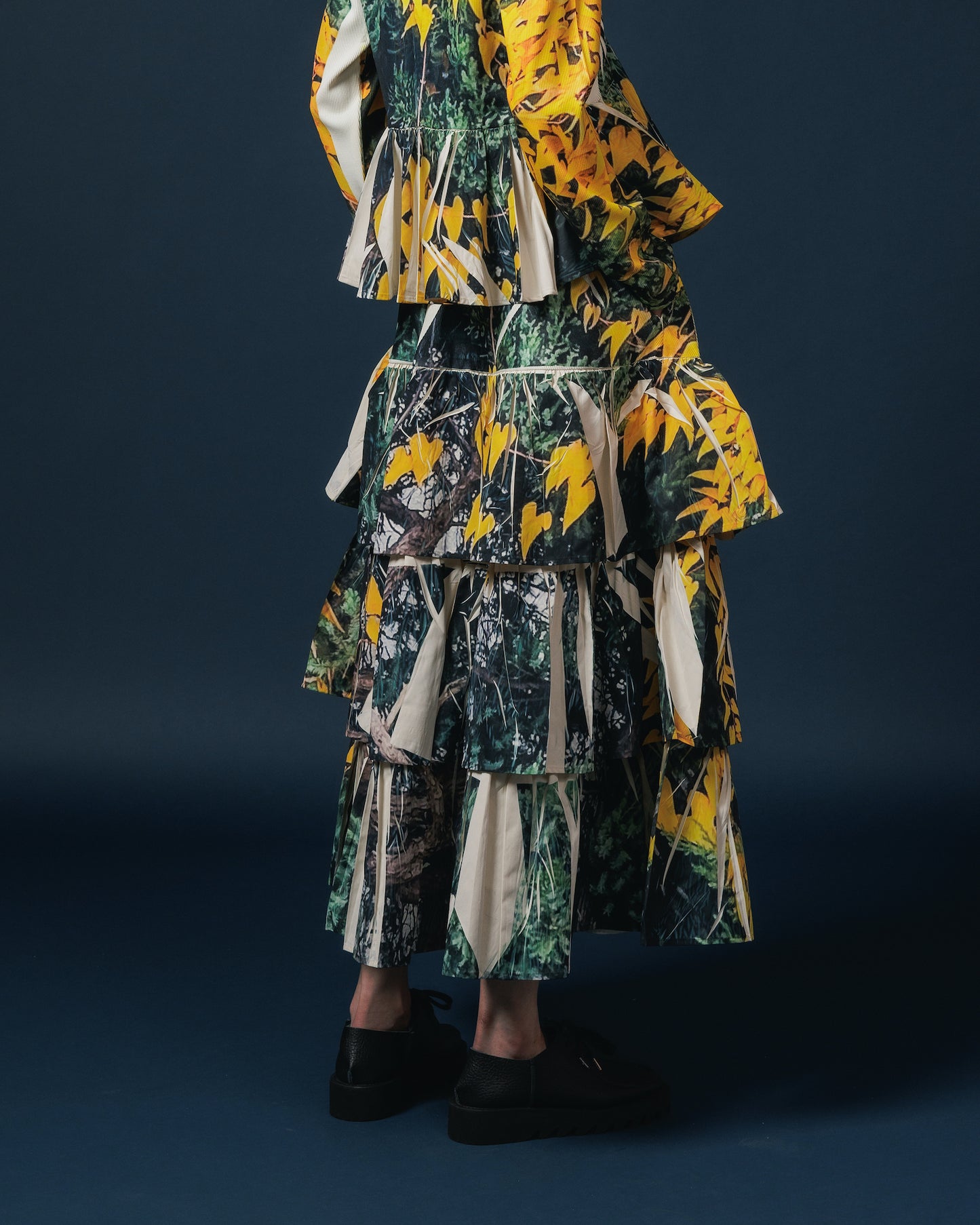 DIRECT PRINT RIB GATHER LONG SKIRT (YELLOW WOOD)