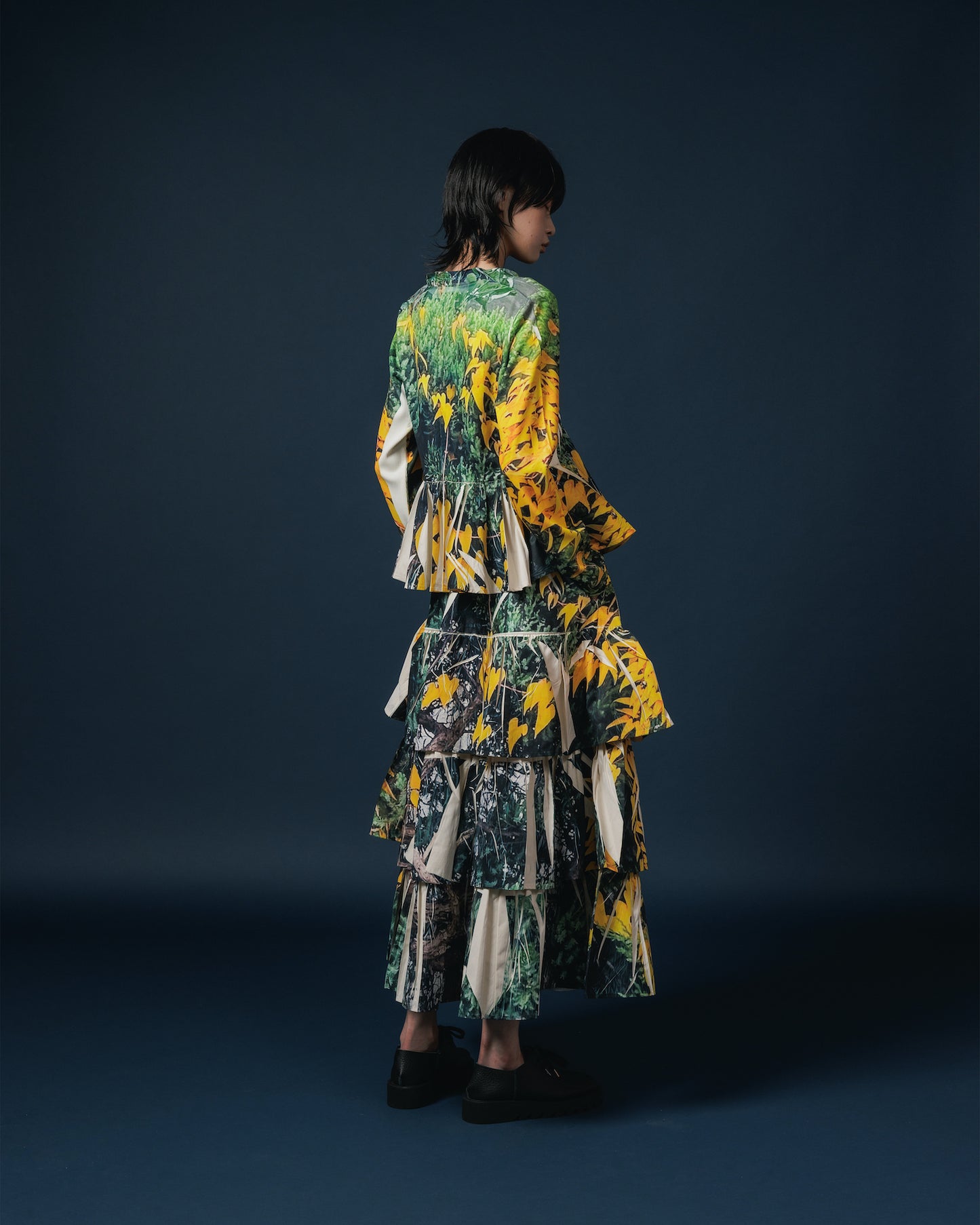 DIRECT PRINT RIB GATHER LONG SKIRT (YELLOW WOOD)