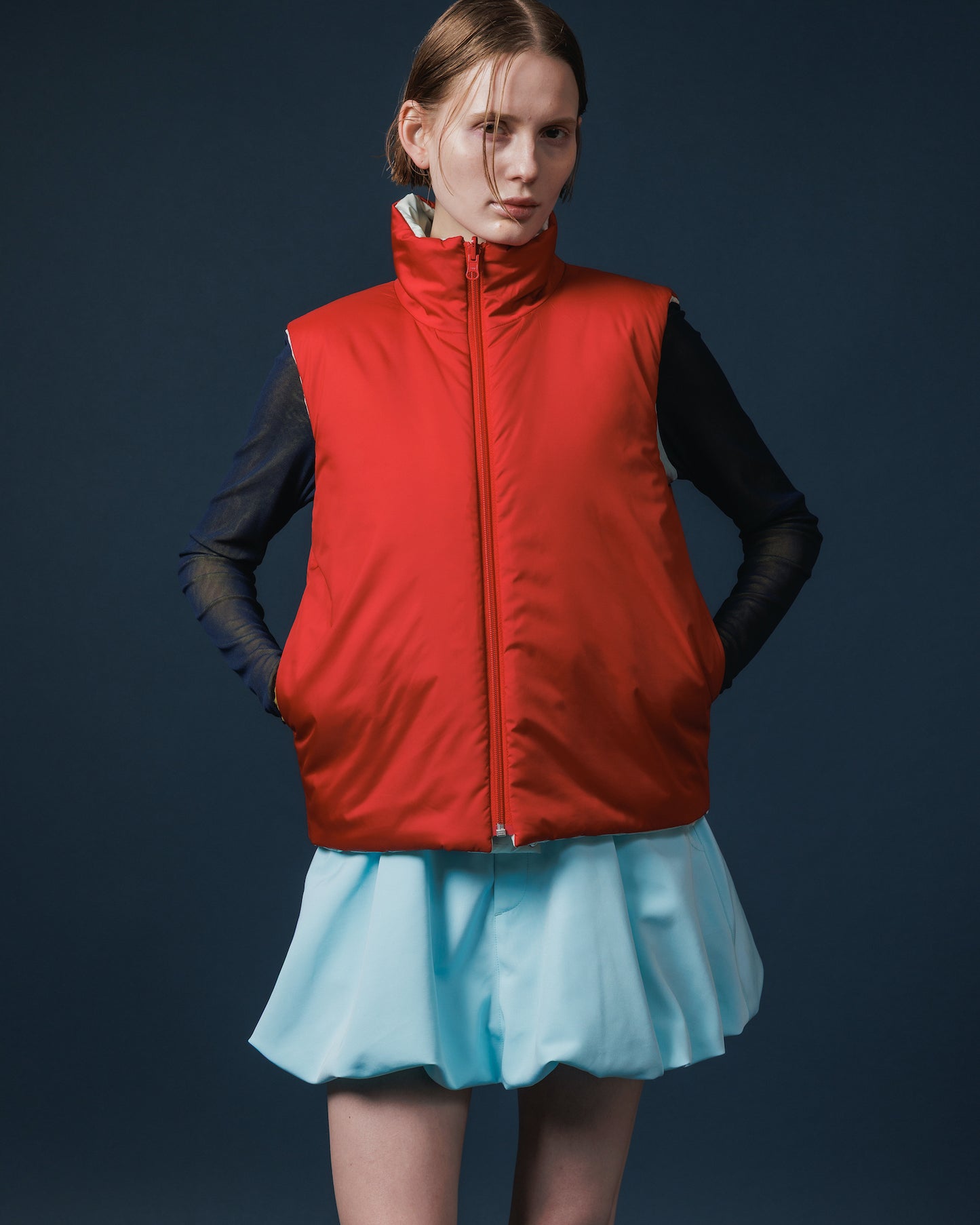 REVERSIBLE PADDING VEST (SNOW x RED)