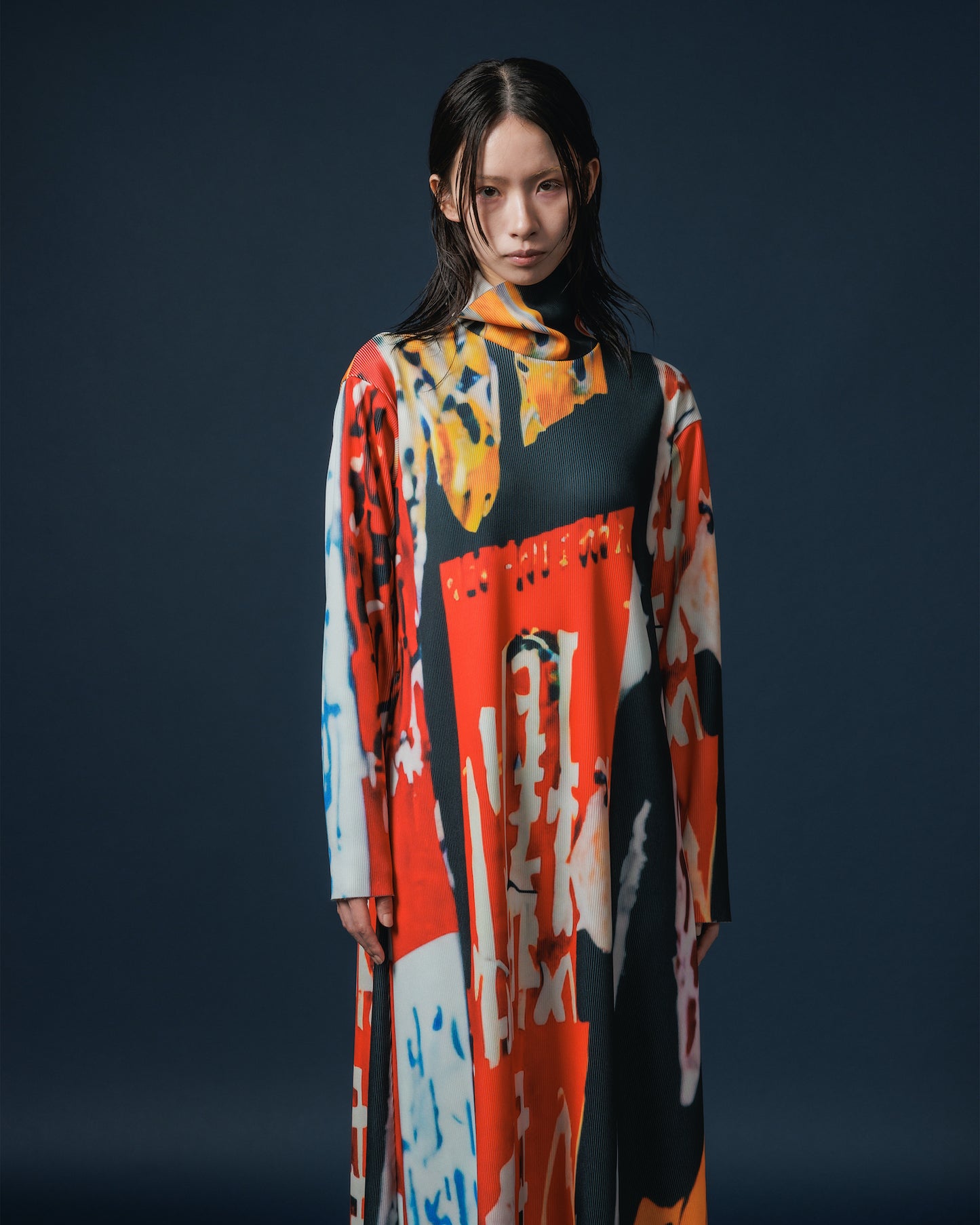 PRINT RIB HI-NECK ONE-PIECE (COLLAGE)