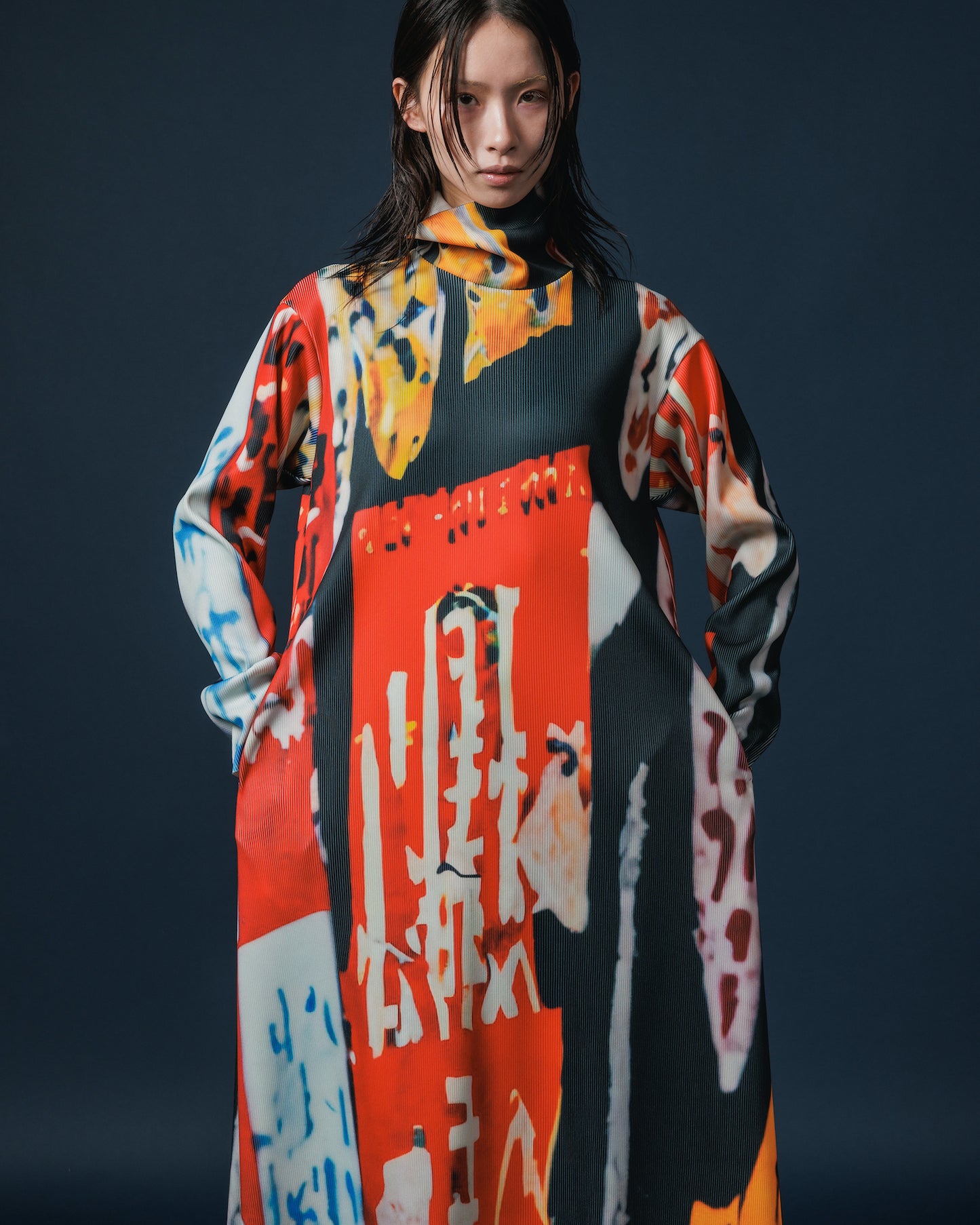 PRINT RIB HI-NECK ONE-PIECE (COLLAGE)