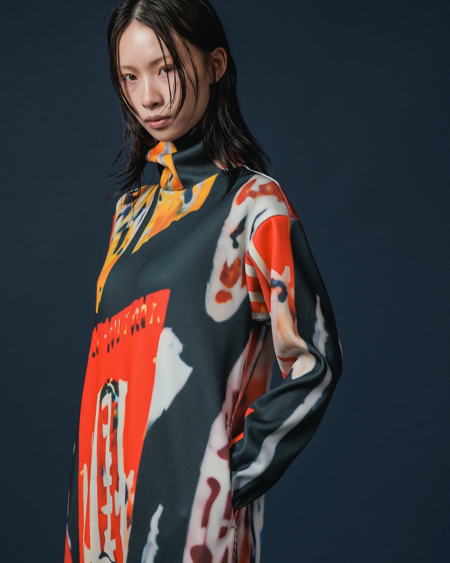 PRINT RIB HI-NECK ONE-PIECE (COLLAGE)