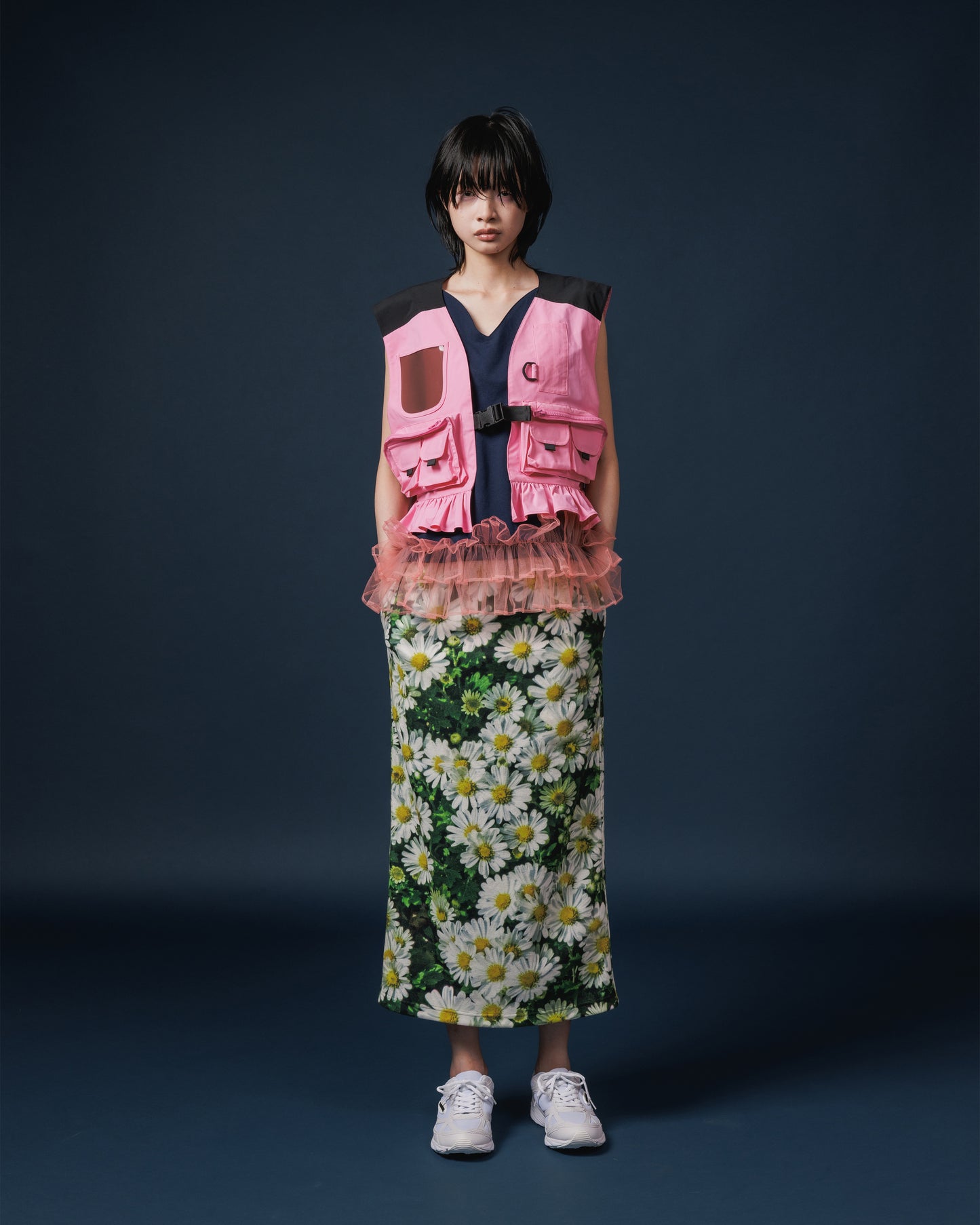 FRILL CAMISOLE (NAVY×PINK)