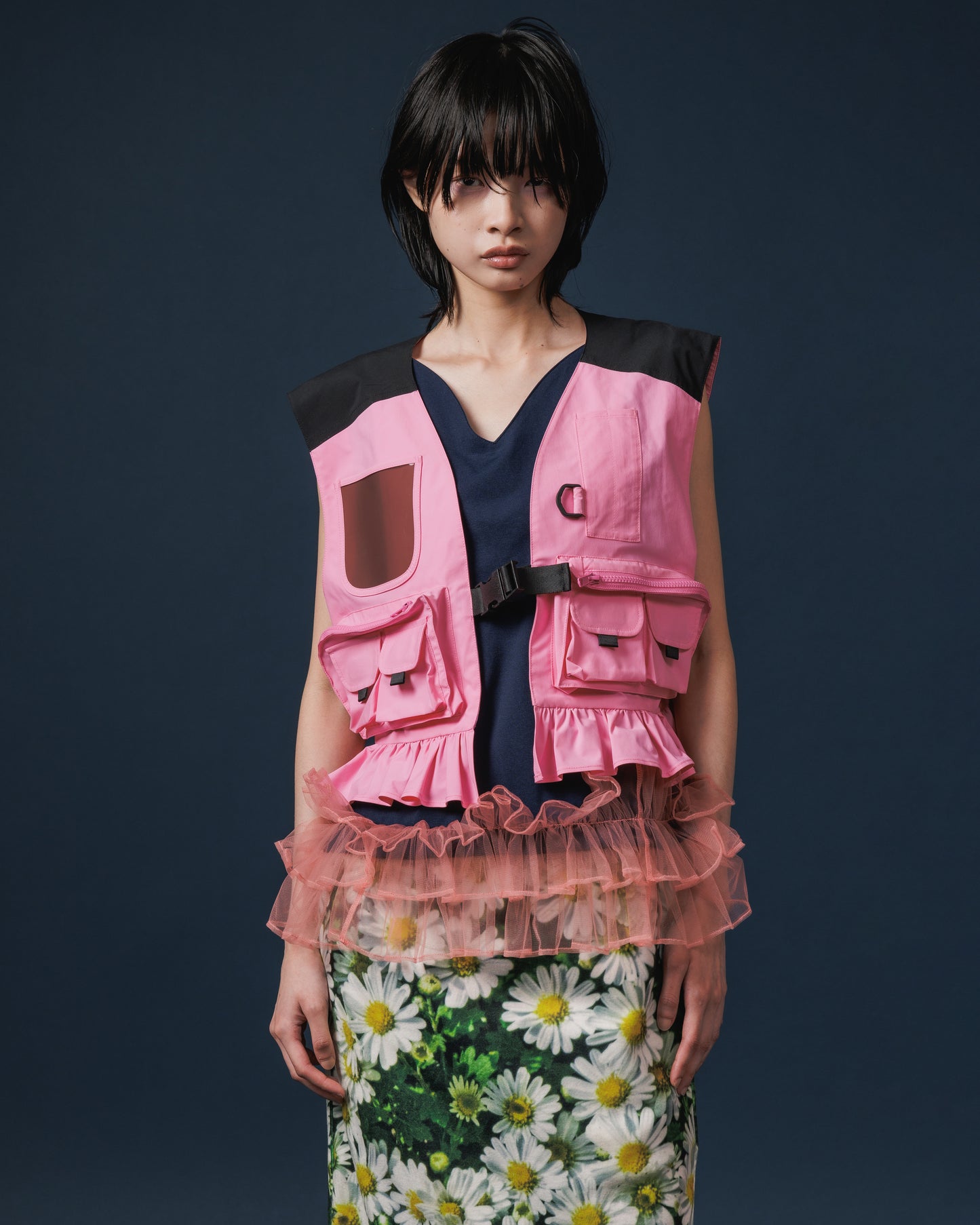 FRILL CAMISOLE (NAVY×PINK)