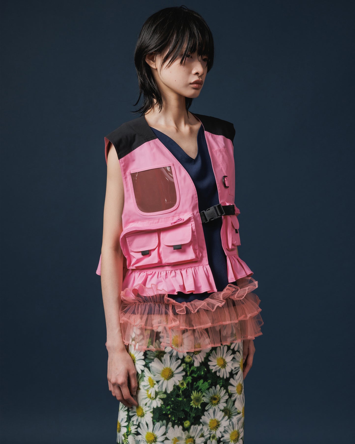FRILL CAMISOLE (NAVY×PINK)