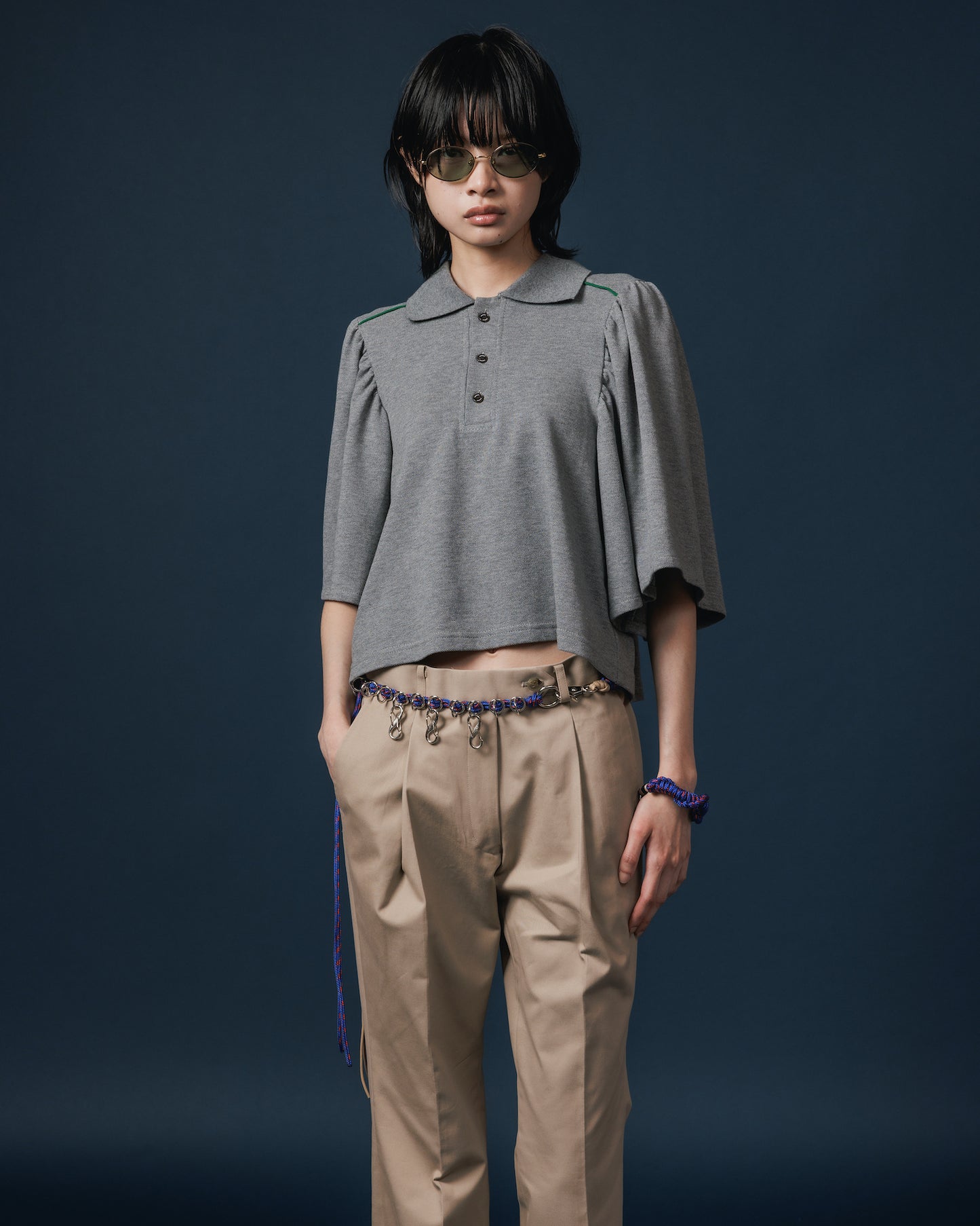 PUFF SLEEVE POLO-SHIRT (GRAY)