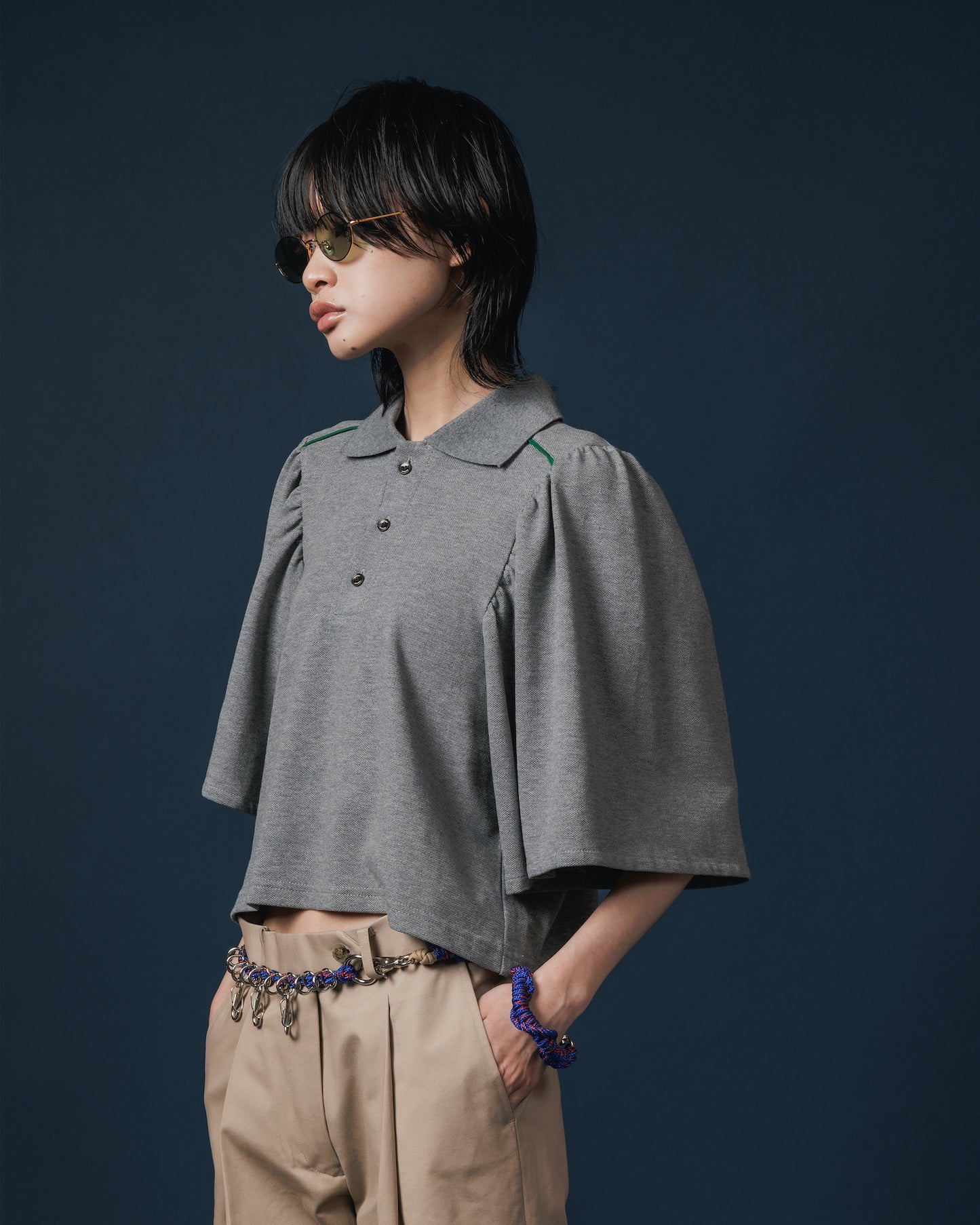 PUFF SLEEVE POLO-SHIRT (GRAY)