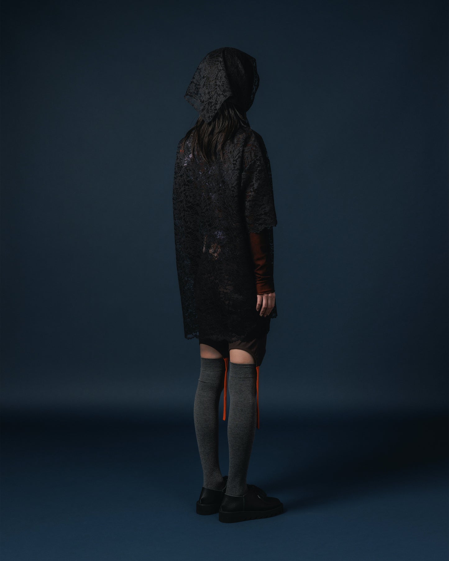 LACE HALF SLEEVE SHIRT & LACE SCARF (BLACK)