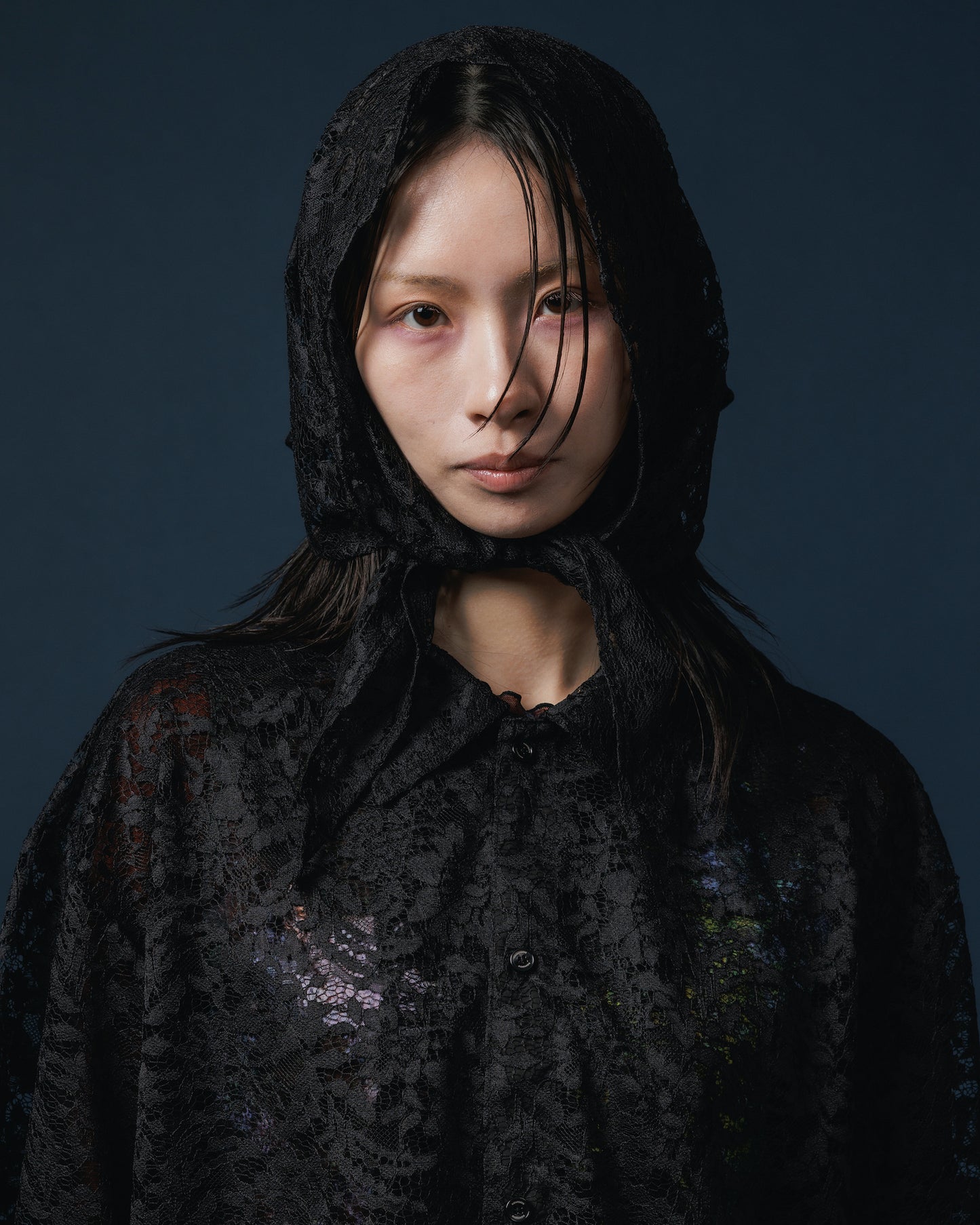 LACE HALF SLEEVE SHIRT & LACE SCARF (BLACK)