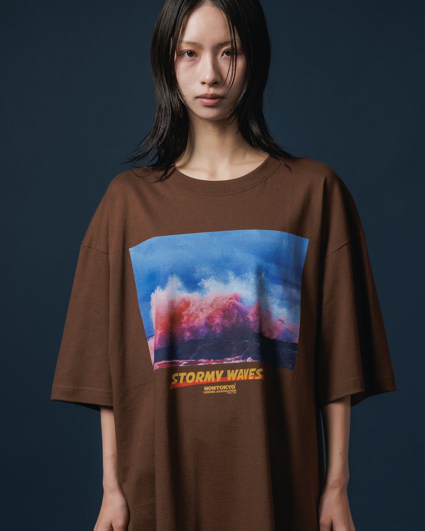 WAVE PRINT BIG T-SHIRT (BROWN)