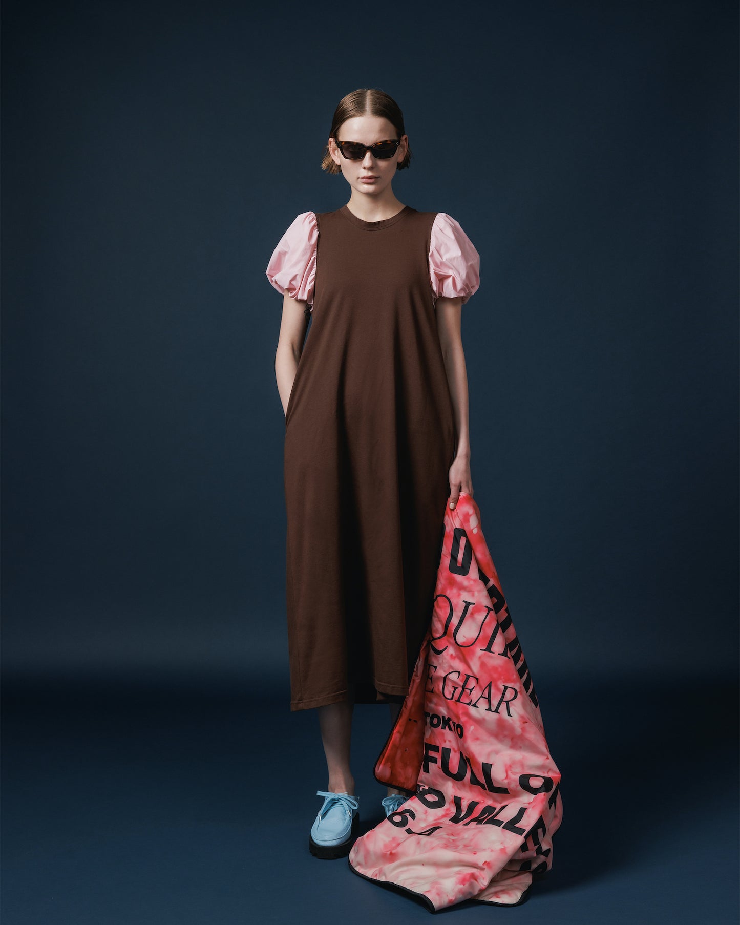 BALLOON SLEEVE ONE-PIECE (BROWN x PINK)