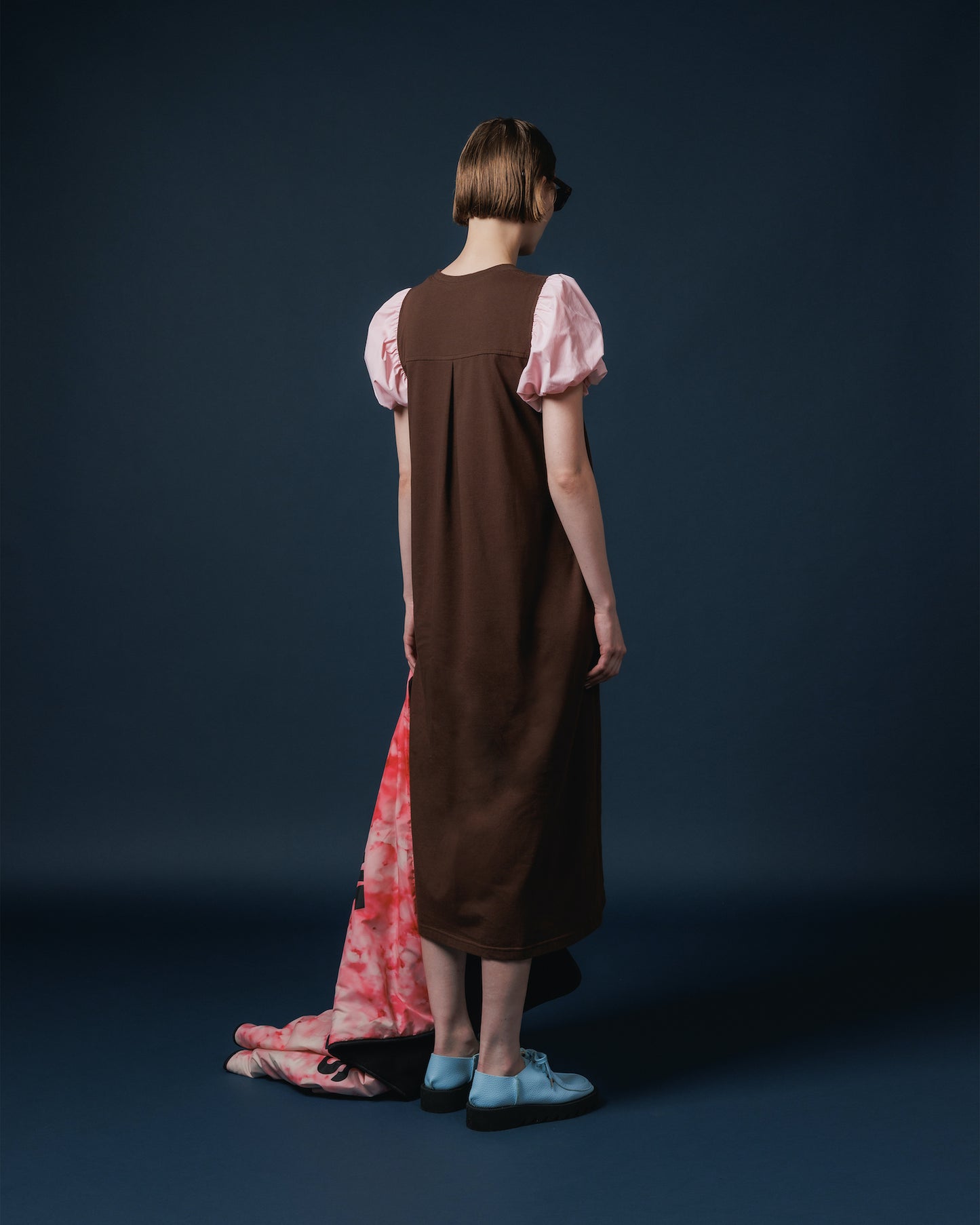 BALLOON SLEEVE ONE-PIECE (BROWN x PINK)