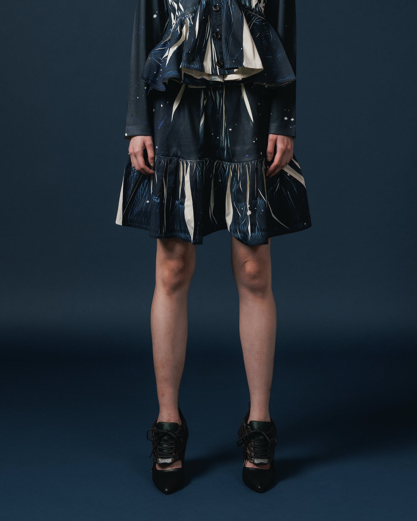 DIRECT PRINT RIB GATHER MINI SKIRT (STARRY SKY)