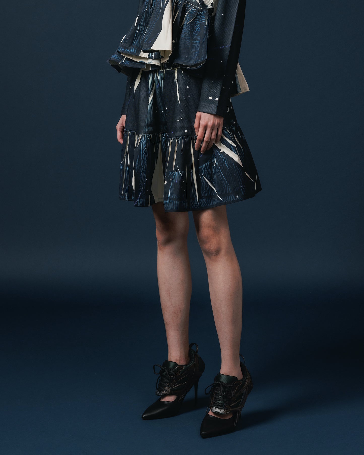 DIRECT PRINT RIB GATHER MINI SKIRT (STARRY SKY)