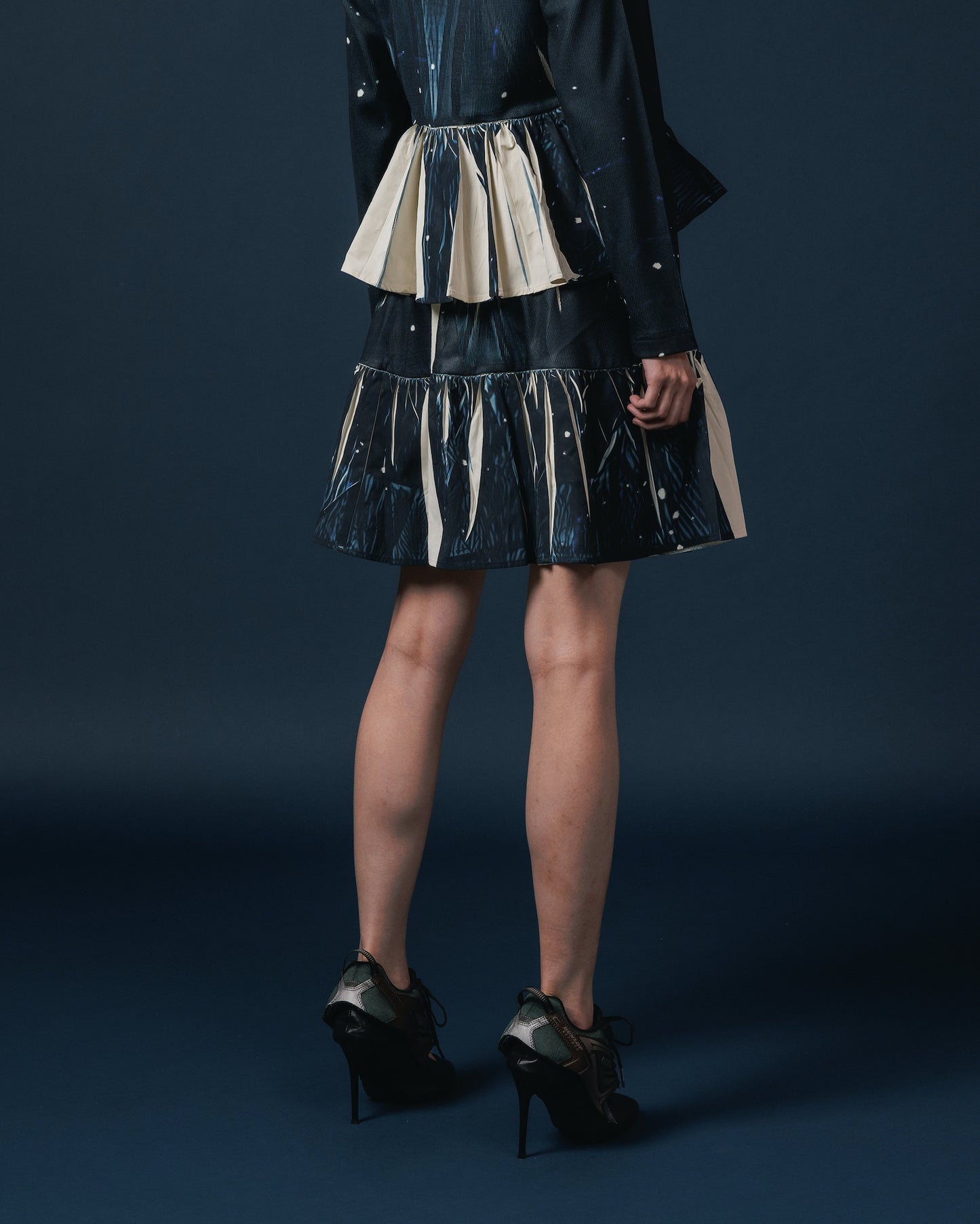 DIRECT PRINT RIB GATHER MINI SKIRT (STARRY SKY)