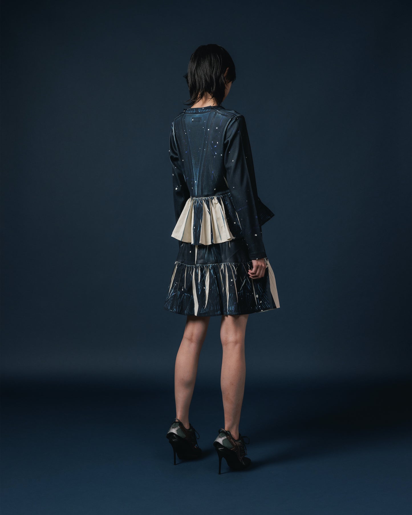 DIRECT PRINT RIB GATHER CARDIGAN (STARRY SKY)