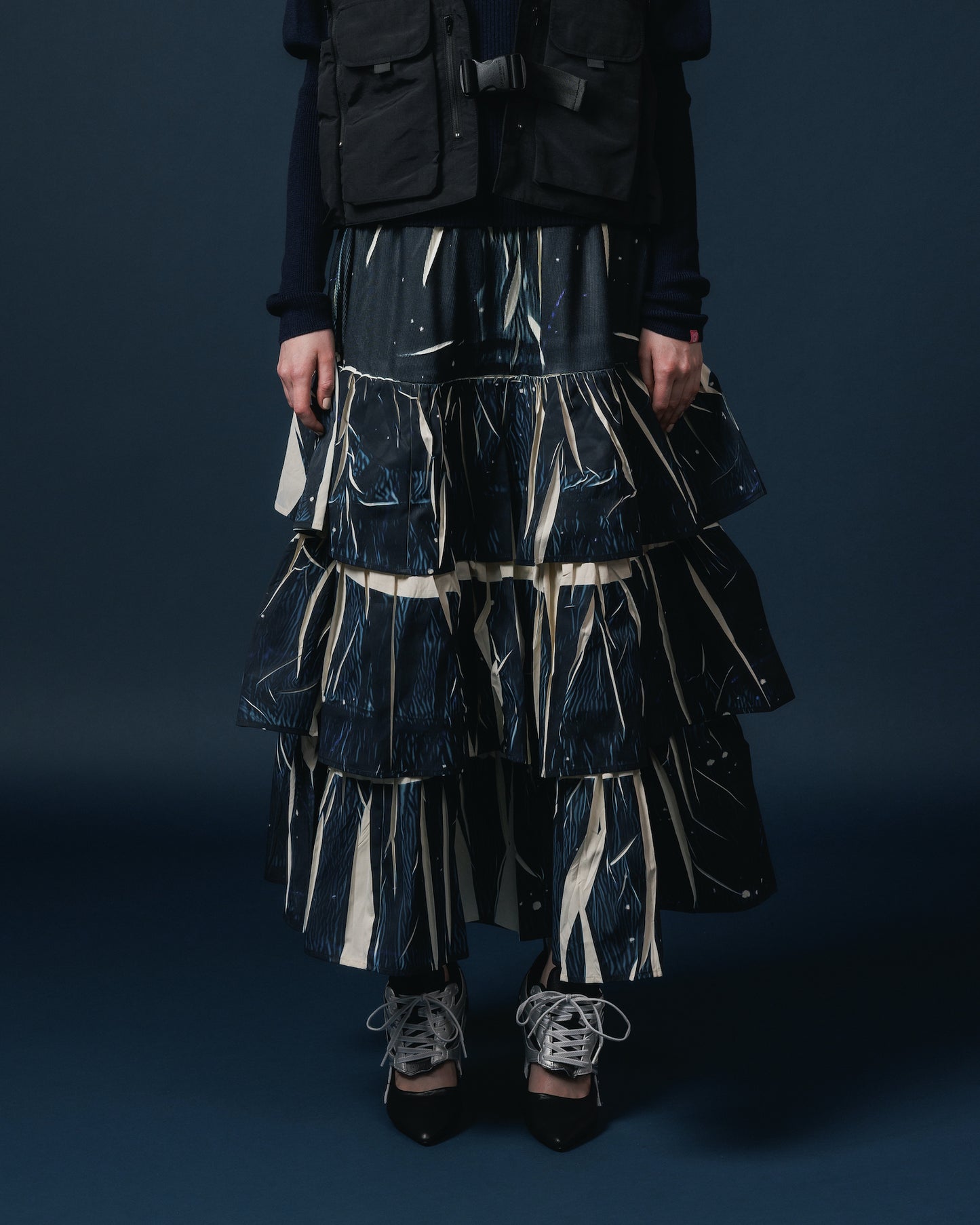 DIRECT PRINT RIB GATHER LONG SKIRT (STARRY SKY)