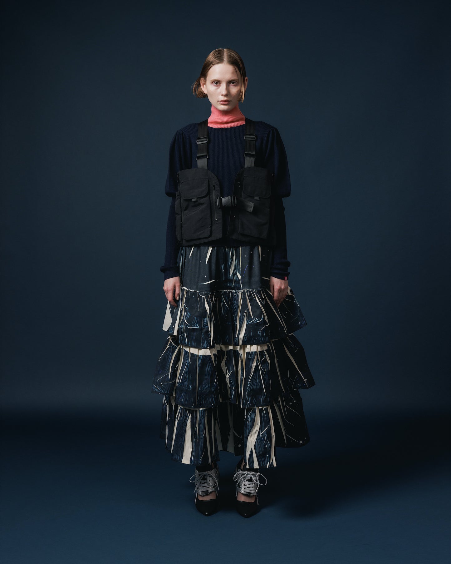 DIRECT PRINT RIB GATHER LONG SKIRT (STARRY SKY)