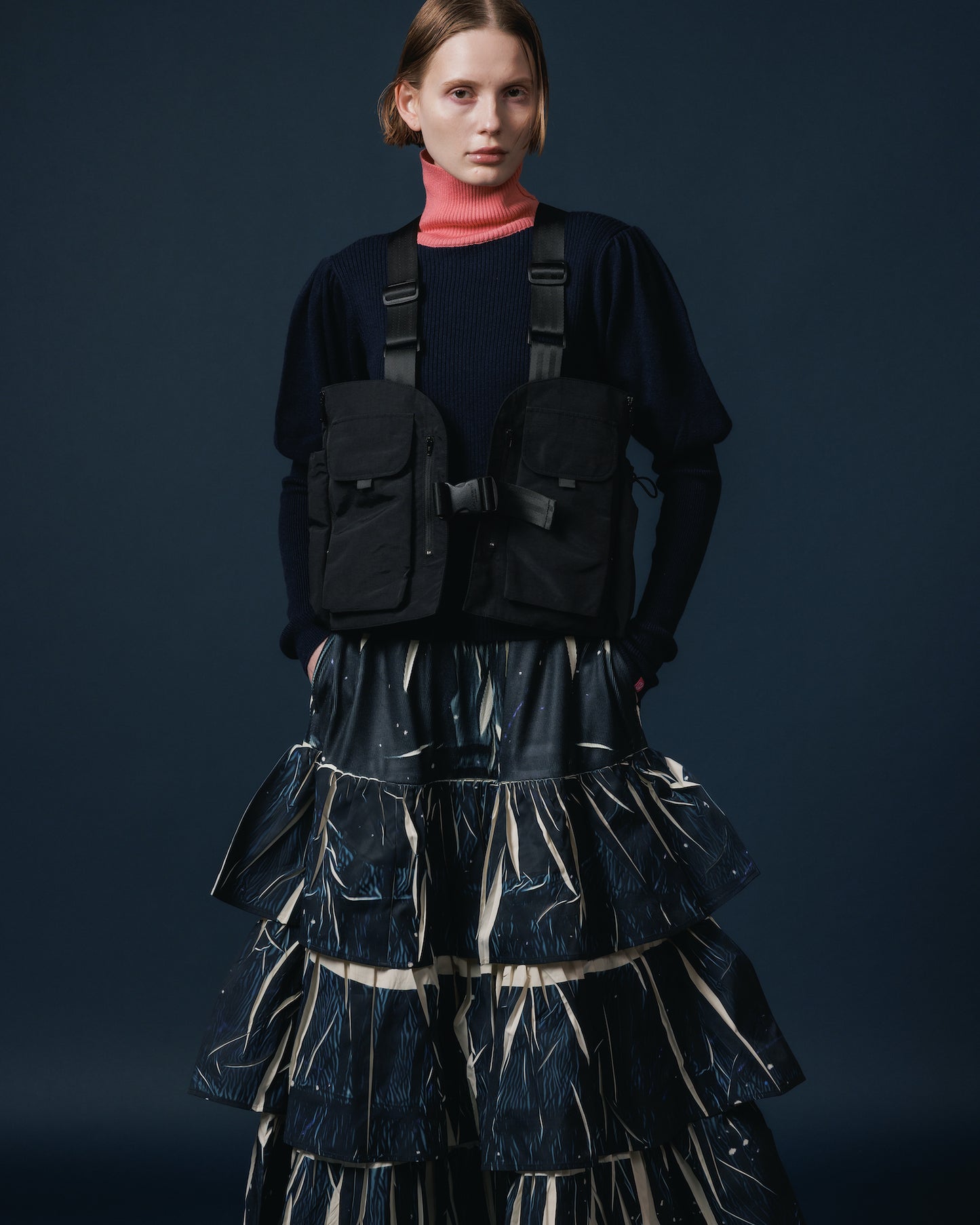 DIRECT PRINT RIB GATHER LONG SKIRT (STARRY SKY)