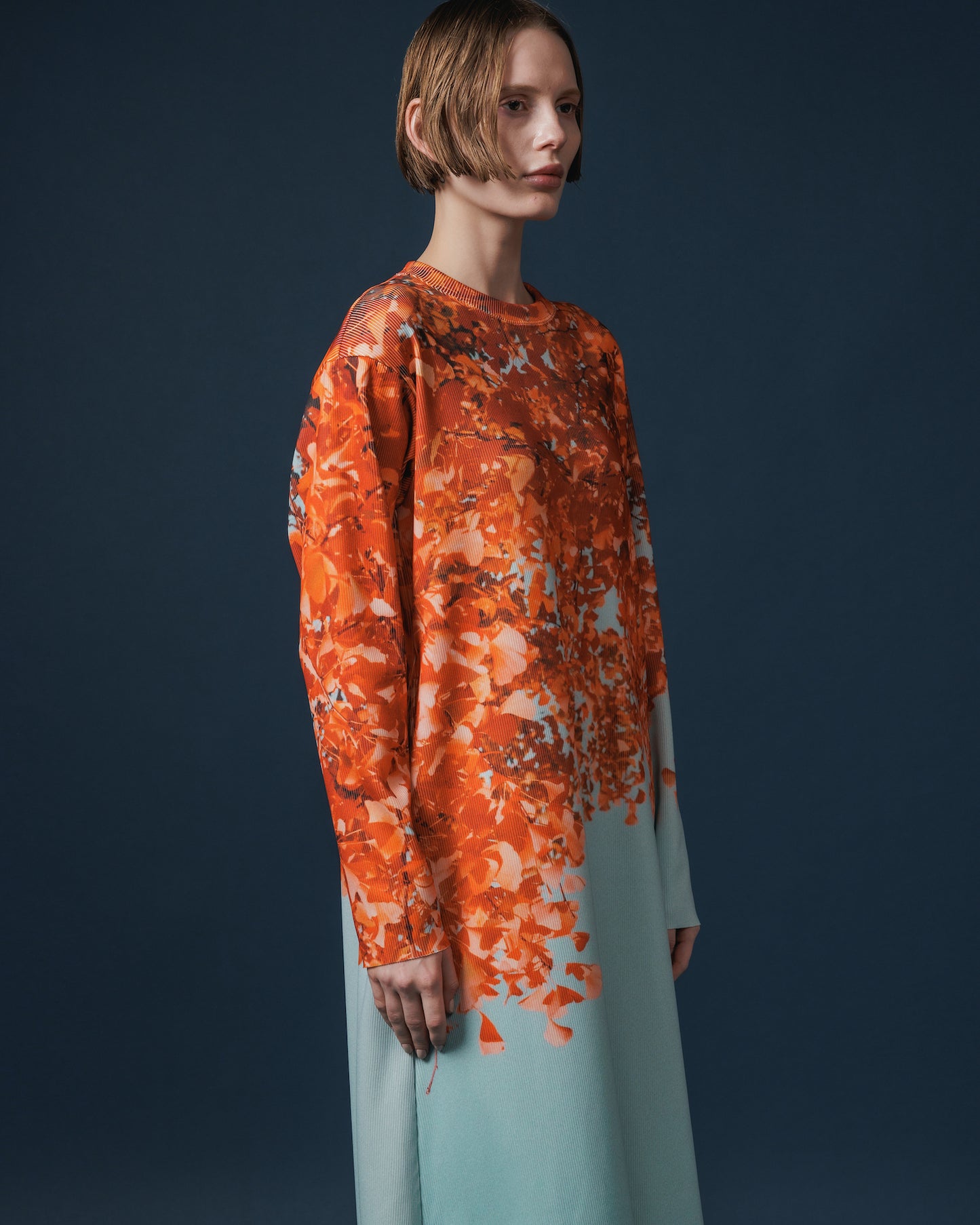 PRINT RIB L/S ONE-PIECE (GINKGO)