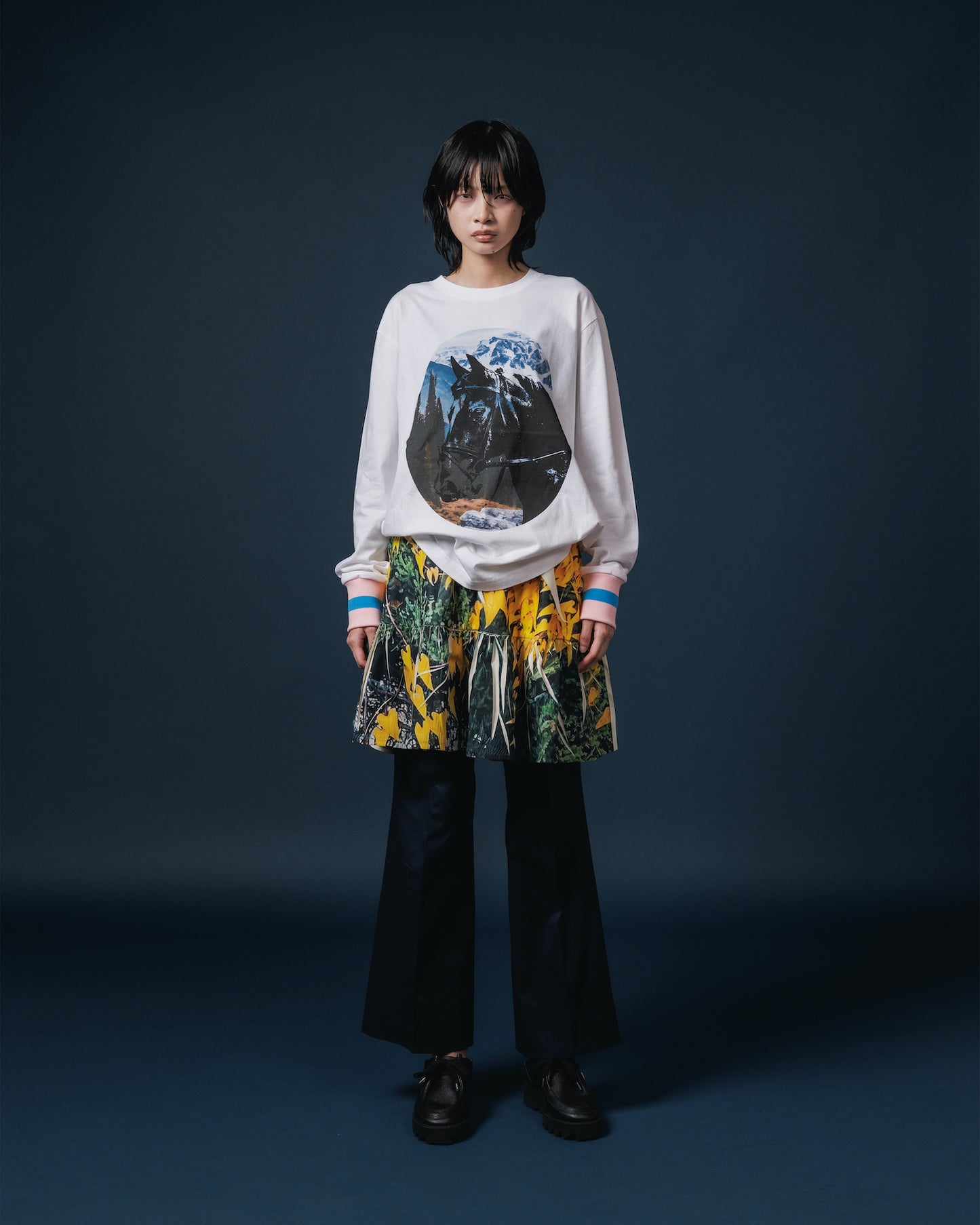 DIRECT PRINT RIB GATHER MINI SKIRT (YELLOW WOOD)
