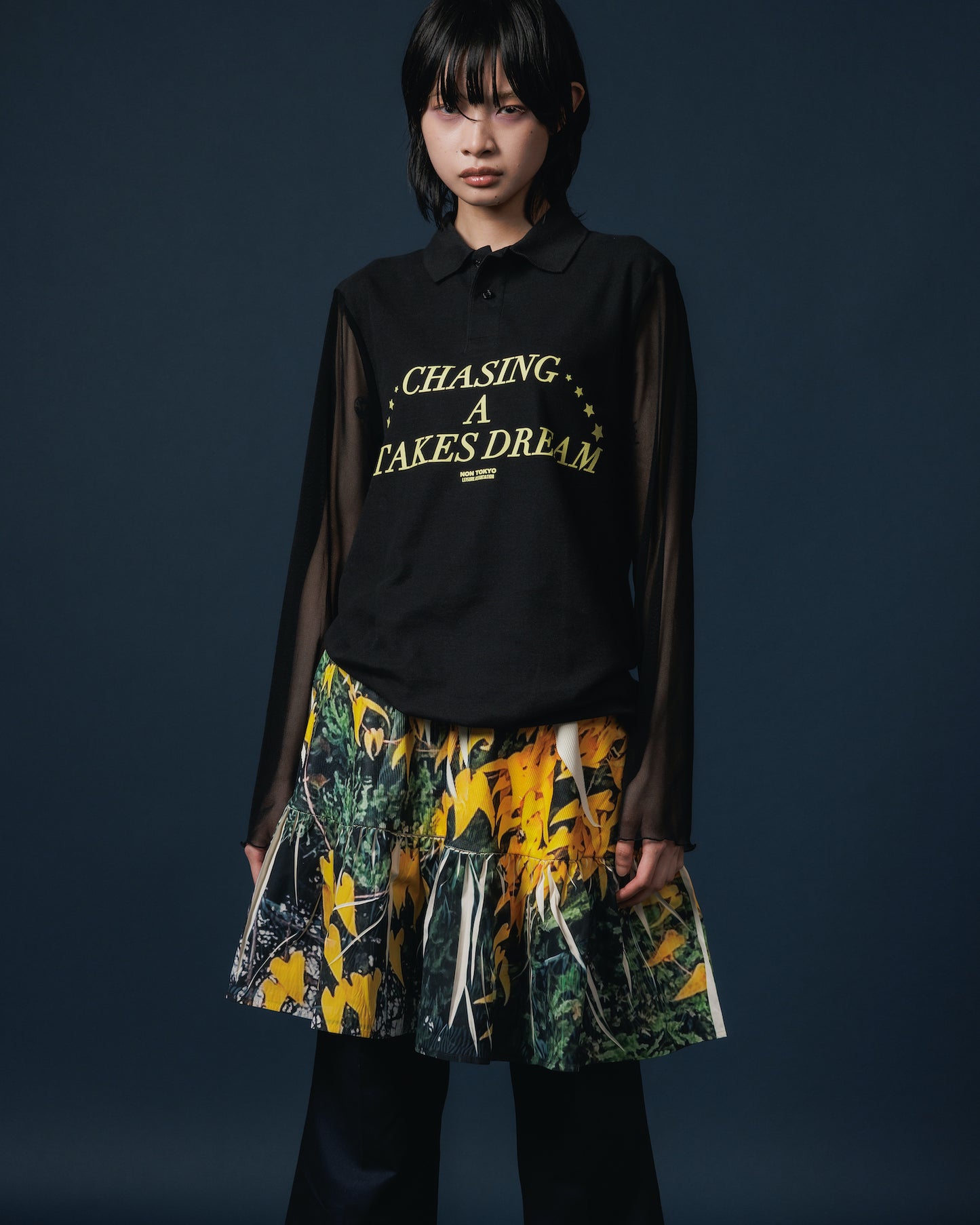 DIRECT PRINT RIB GATHER MINI SKIRT (YELLOW WOOD)
