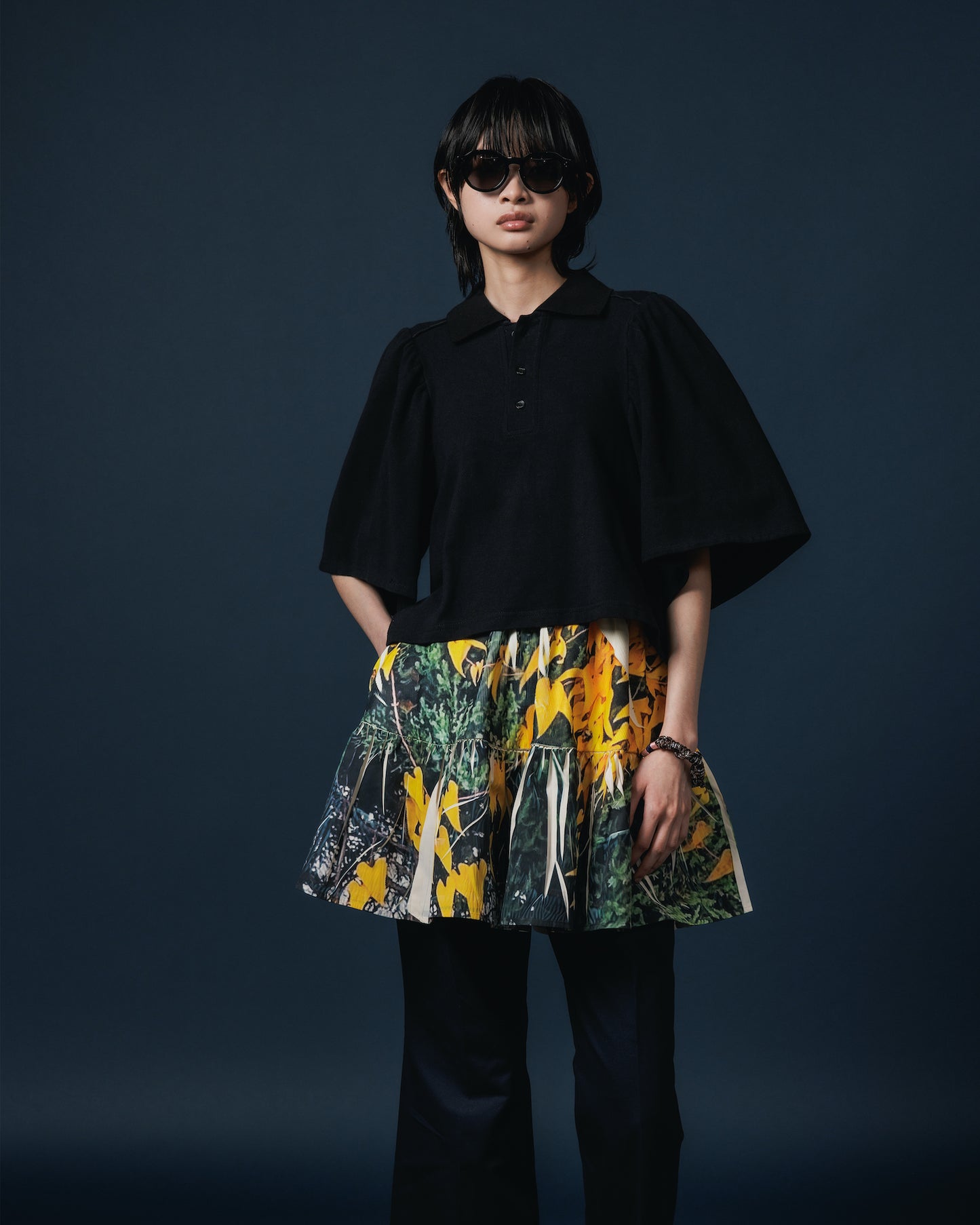 PUFF SLEEVE POLO-SHIRT (BLACK)