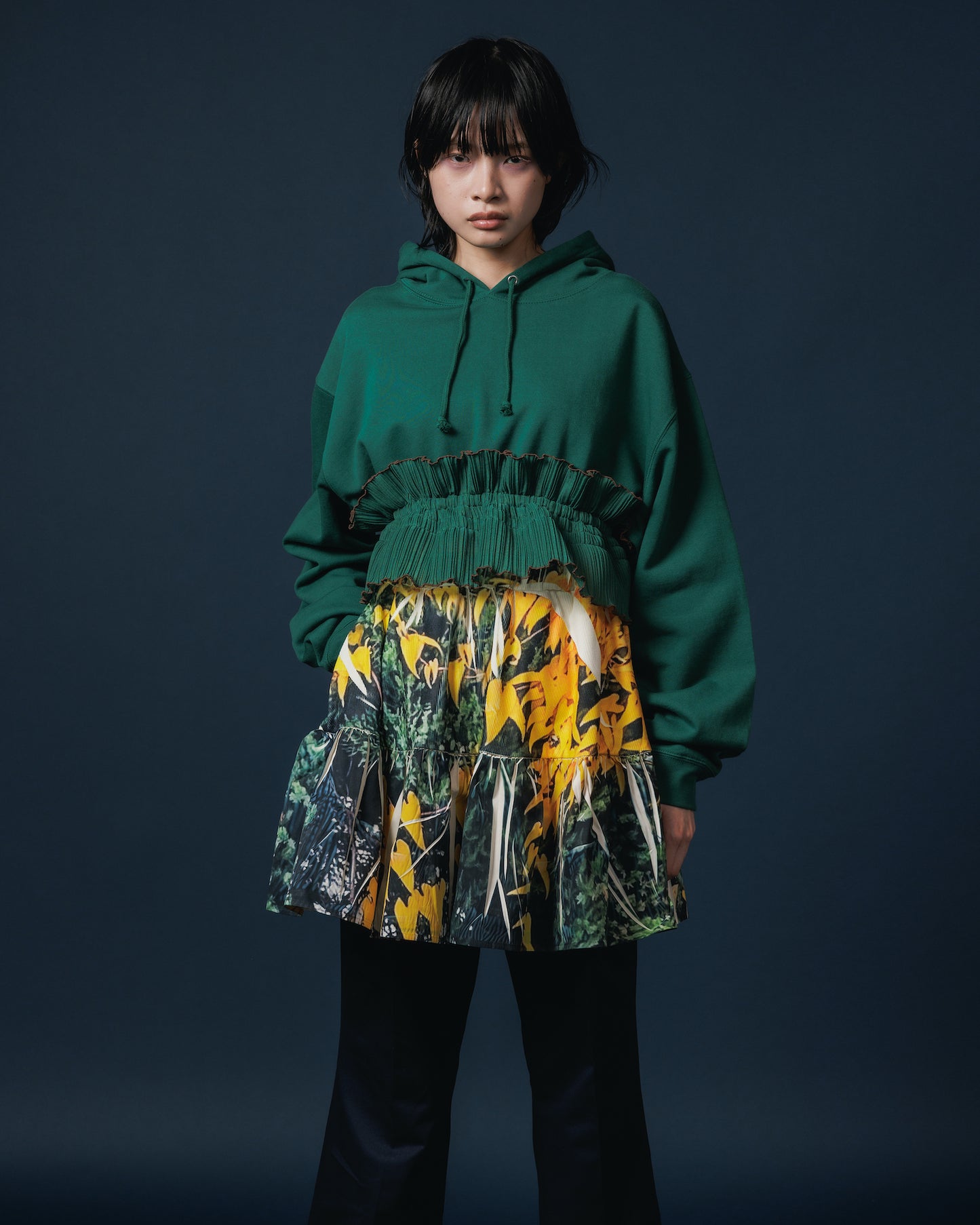 DIRECT PRINT RIB GATHER MINI SKIRT (YELLOW WOOD)